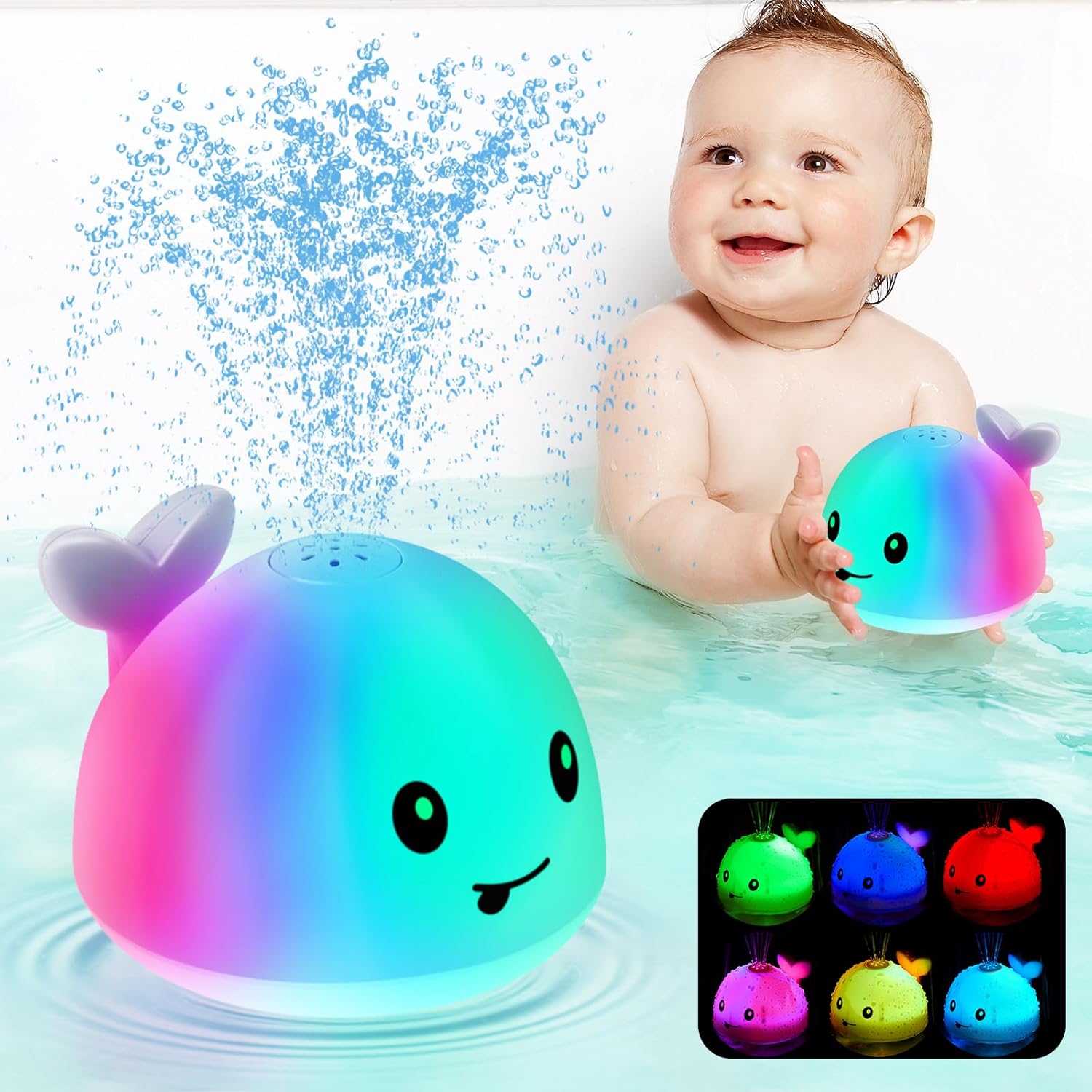 2024 Upgraded Baby Bath Toys, Rechargeable Light up Bath Toys for Kids 1-3, Babies 6-12 12-18 Months Whale Bath Toy Sprinkler, Fountain Bathtub Toys Toddlers Infant 1 2 3, Baby Birthday Shower Gifts