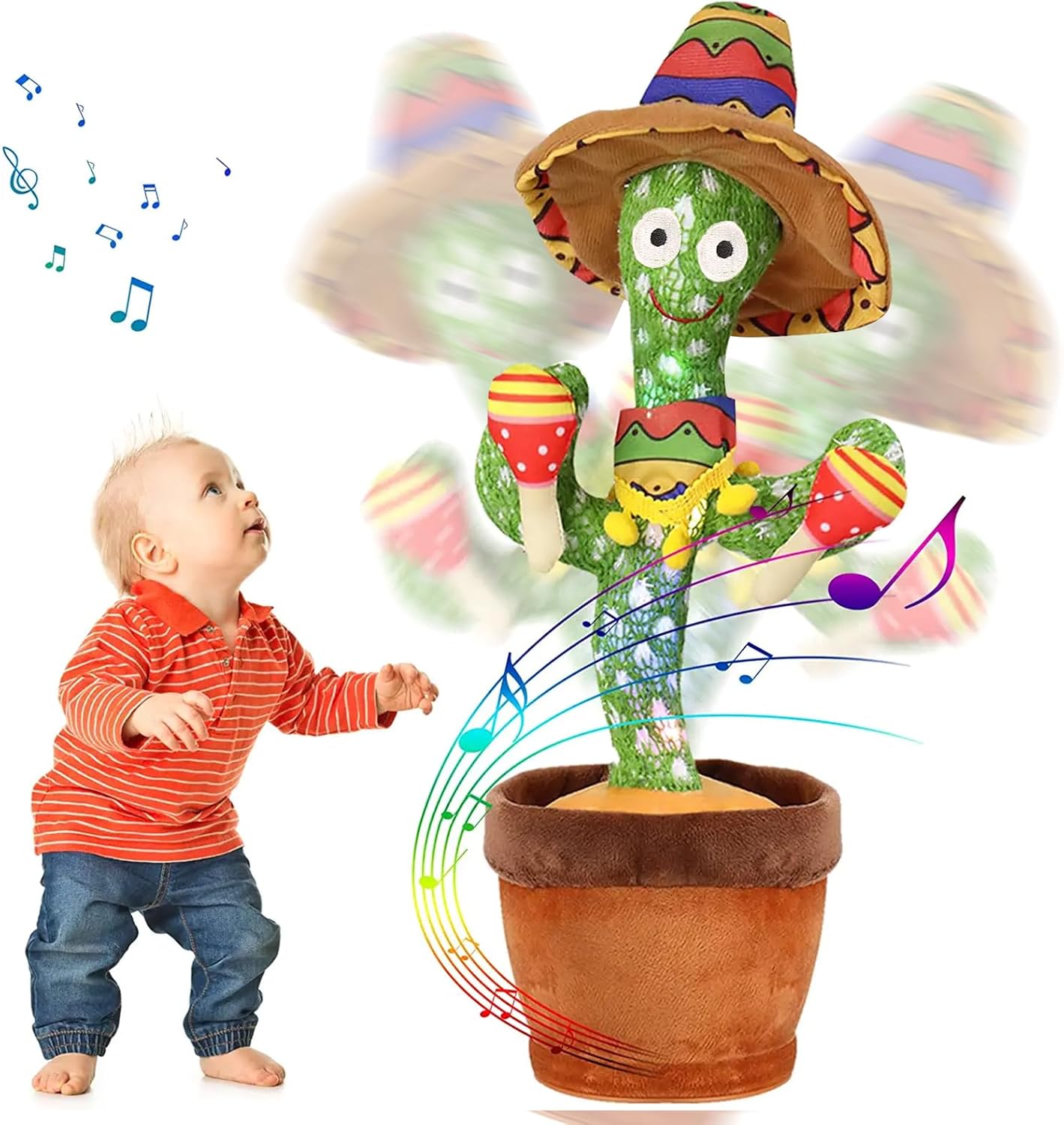 Dancing Cactus Baby Toys 6 to 12 Months, Talking Cactus Toys Repeats What You Say Baby Boy Toys, Dancing Cactus Mimicking Toy with LED English Sing Talking Musical Toys