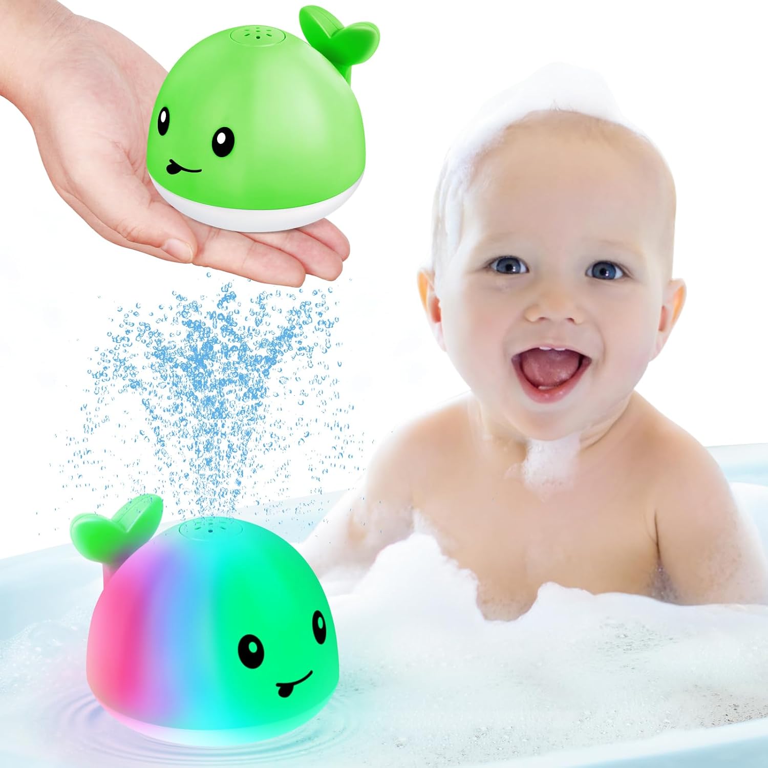 2024 Upgraded Baby Bath Toys, Rechargeable Light up Bath Toys for Kids 1-3, Babies 6-12 12-18 Months Whale Bath Toy Sprinkler, Fountain Bathtub Toys Toddlers Infant 1 2 3, Baby Birthday Shower Gifts