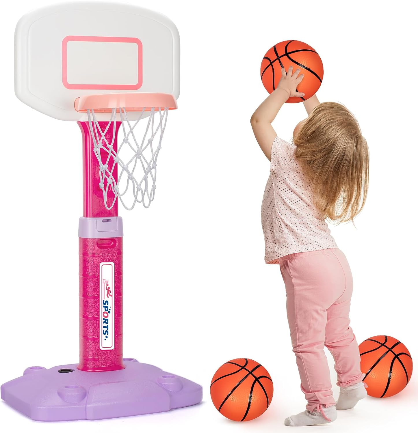 Basketball Hoop Indoor Outdoor Toys for Toddlers 1-3, Kids Basketball Hoop with 3 Balls, Adjustable Mini Basketball Goal, Christmas Birthday Sports Toys Gift for Baby Boys Girls Age 1 and Up