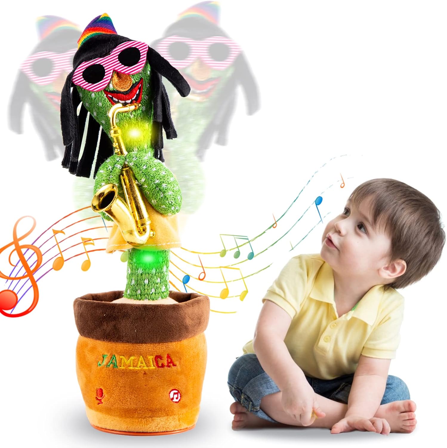 Kids Dancing Talking Cactus Toys for Baby Boys and Girls, Singing Mimicking Recording Repeating What You Say Sunny Cactus Electronic Light up Plush Toy with 120 English Songs Smart Toy