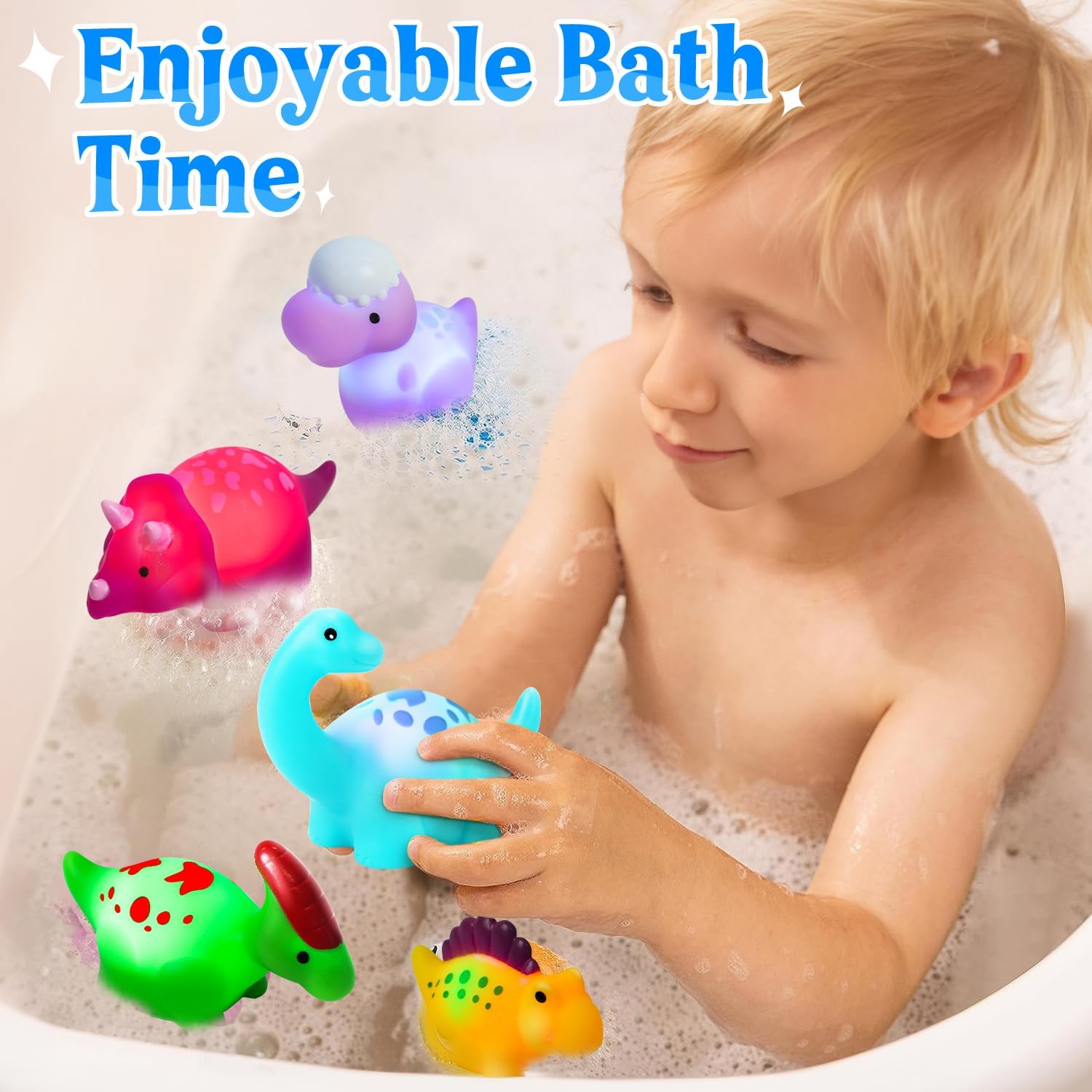 Dinosaur Bath Toys for Kids Ages 4-8, Bath Toys for Kids Ages 1-3, Light up Bath Toys for Boys Girls, Toddler Bath Time Toy, Baby Bath Toys, No Hole Bath Toys, Bathtub Toy for Toddler.