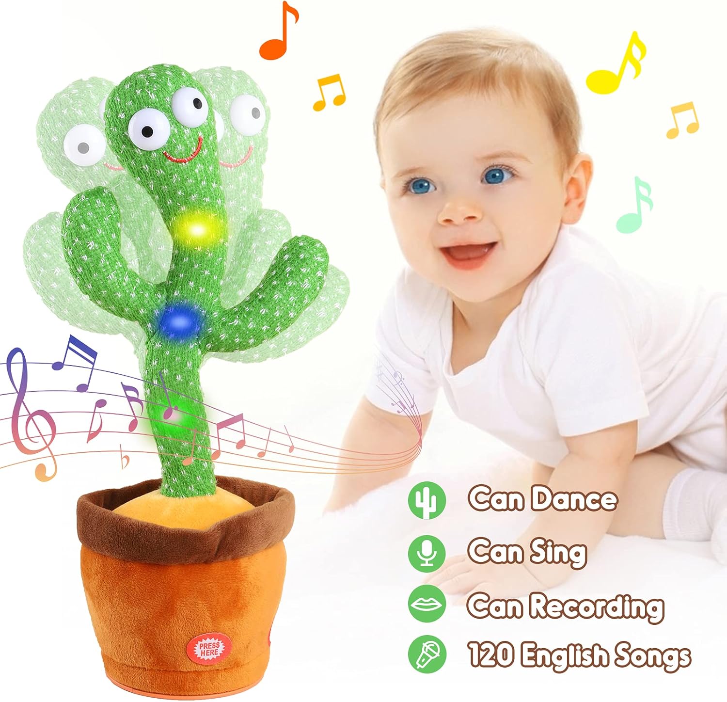 Kids Dancing Talking Cactus Toys for Baby Boys and Girls, Singing Mimicking Recording Repeating What You Say Sunny Cactus Electronic Light up Plush Toy with 120 English Songs Smart Toy