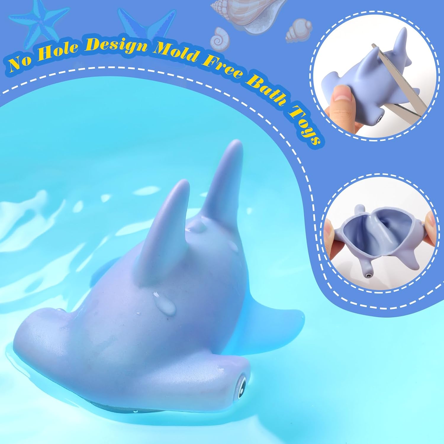 Mold Free Baby Bath Toys for Kids Ages 1-3,No Hole Ocean Animal Bathtub Toys for Infant 6-12-18 Months, Tub Toys Toddlers 2-4 Year Old Boys Girls(6 Pcs with Storage Bag)