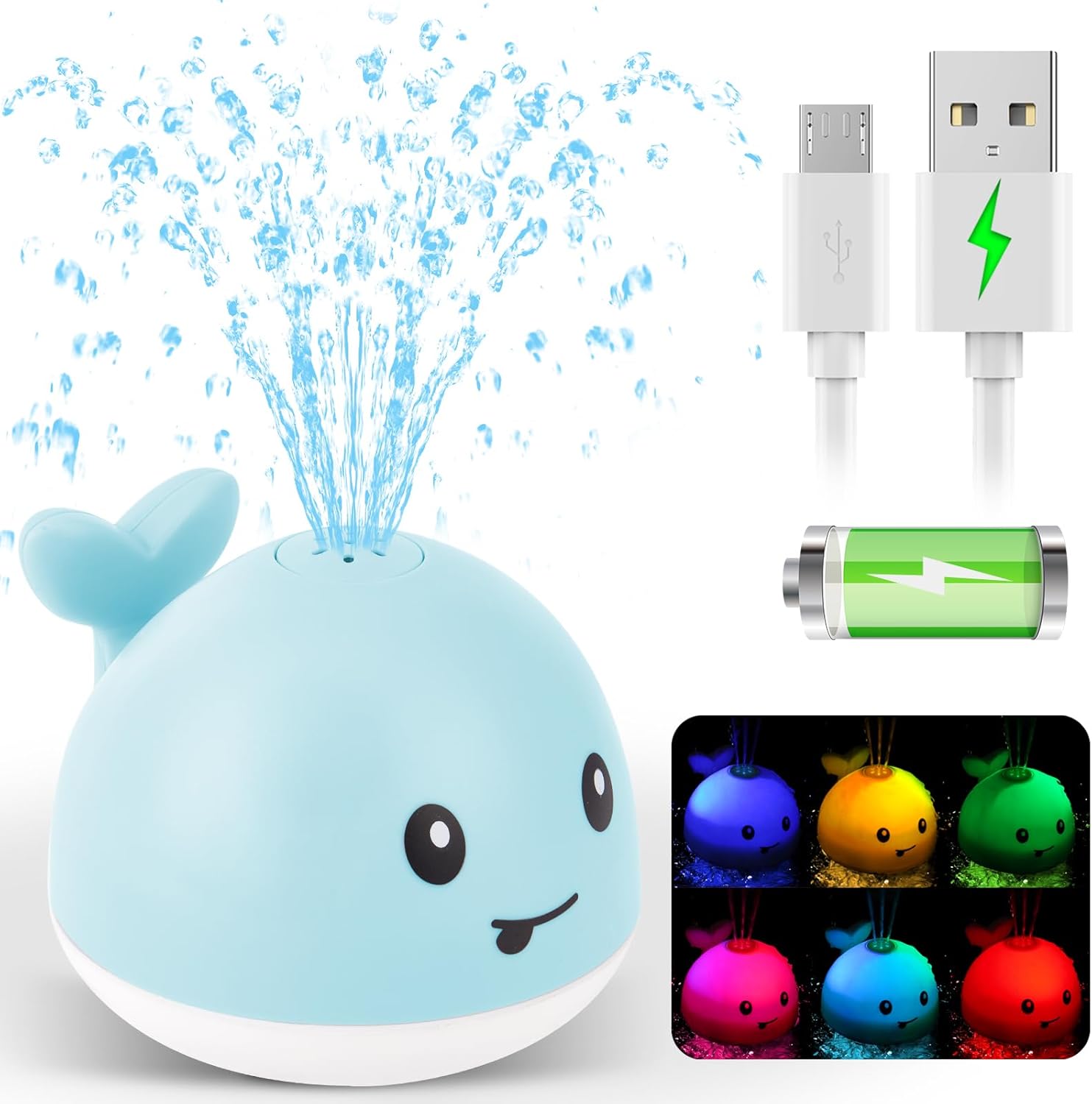 2024 Upgraded Baby Bath Toys, Rechargeable Light up Bath Toys for Kids 1-3, Babies 6-12 12-18 Months Whale Bath Toy Sprinkler, Fountain Bathtub Toys Toddlers Infant 1 2 3, Baby Birthday Shower Gifts