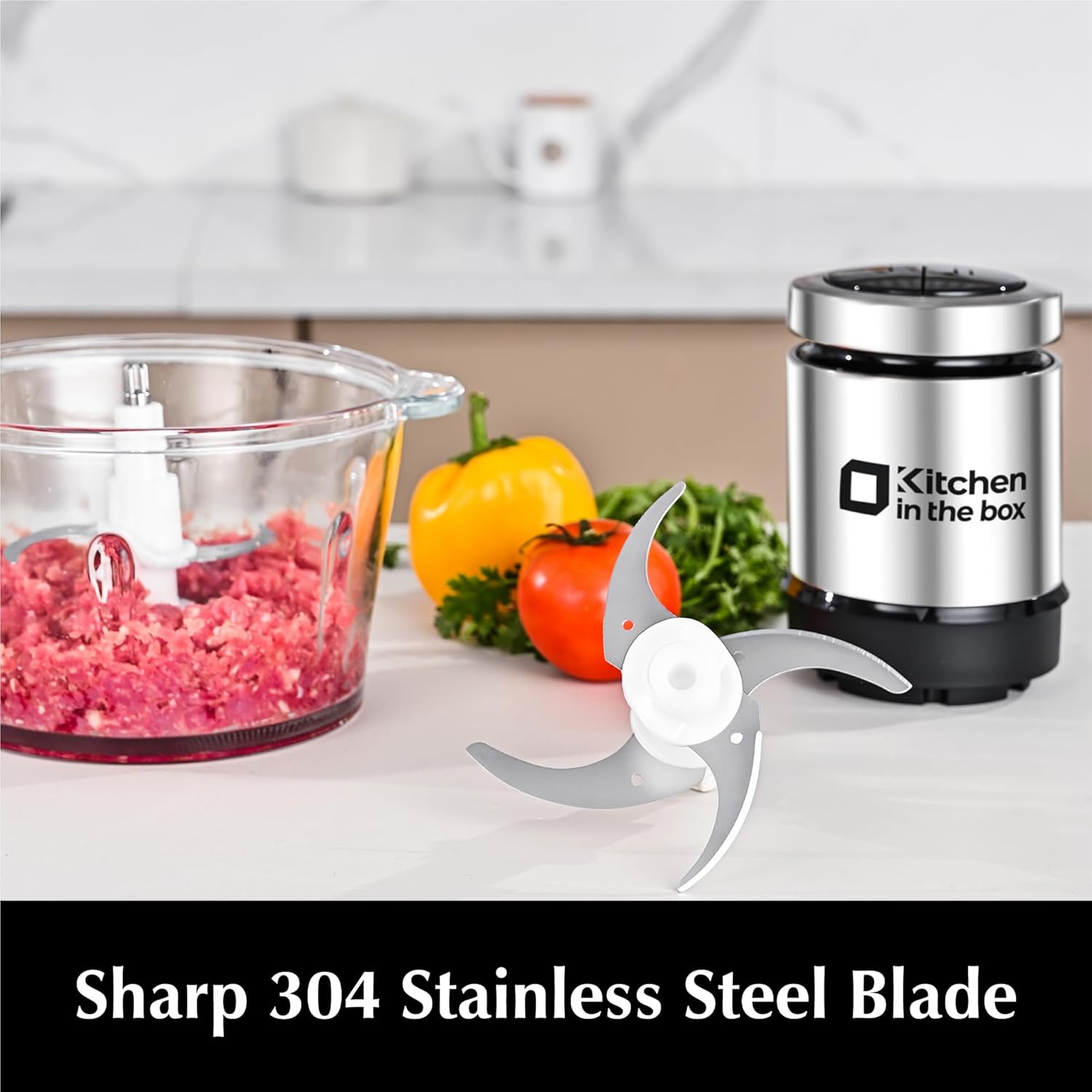 Food Processors,Small Meat Grinder & Food Chopper Electric Vegetable Chopper with 2 Bowls (8 Cup+8 Cup)& 2 Bi-Level Blades for Meat/Fish/Vegetable/Baby Food (Black, 8Cups+8Cups)