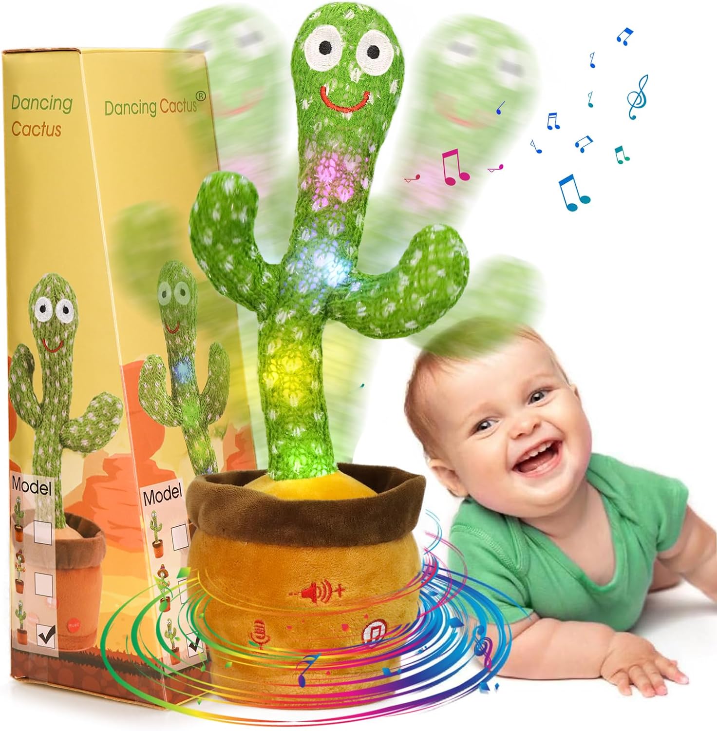 Dancing Cactus Baby Toys 6 to 12 Months, Talking Cactus Toys Repeats What You Say Baby Boy Toys, Dancing Cactus Mimicking Toy with LED English Sing Talking Musical Toys