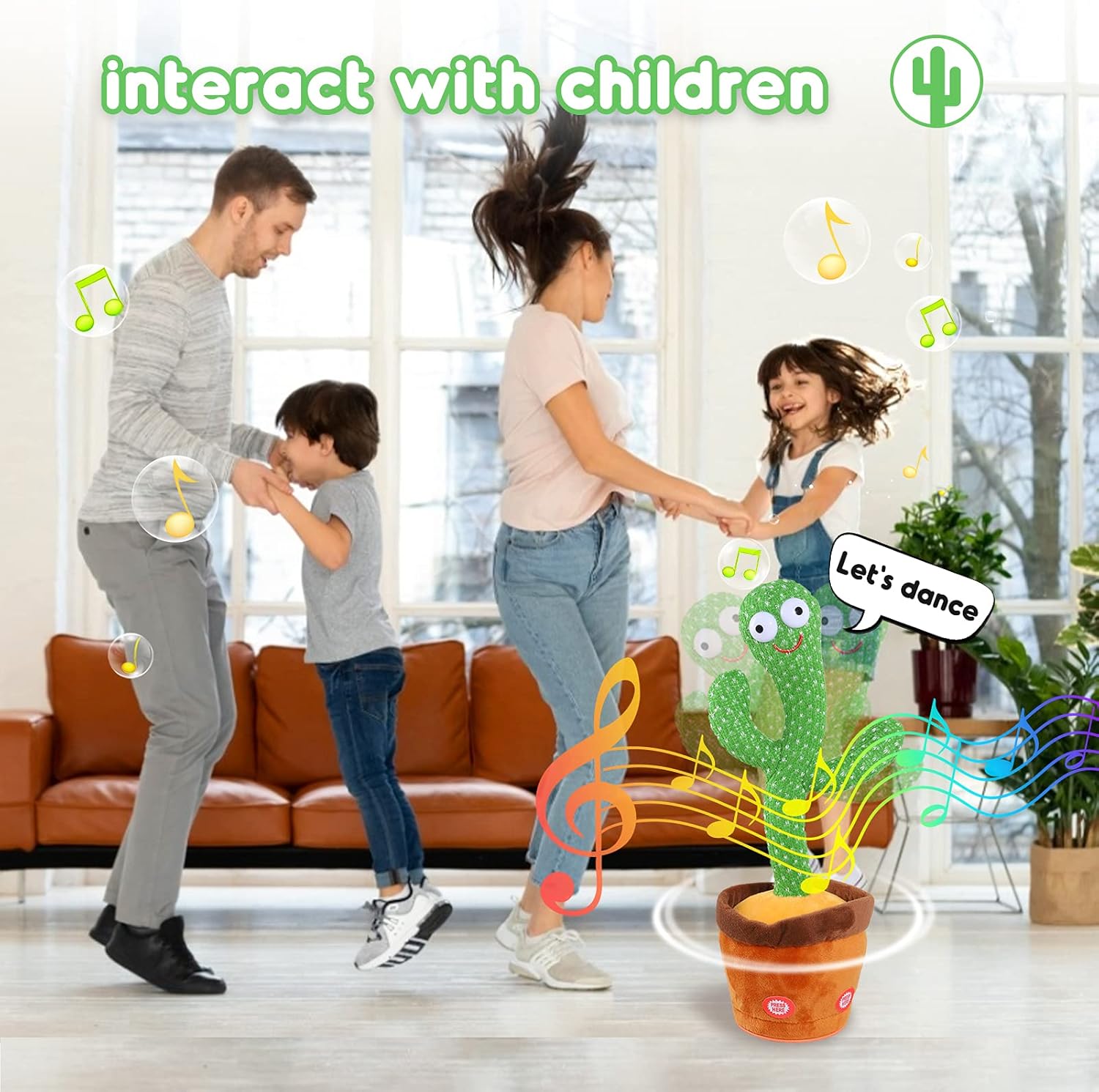 Kids Dancing Talking Cactus Toys for Baby Boys and Girls, Singing Mimicking Recording Repeating What You Say Sunny Cactus Electronic Light up Plush Toy with 120 English Songs Smart Toy