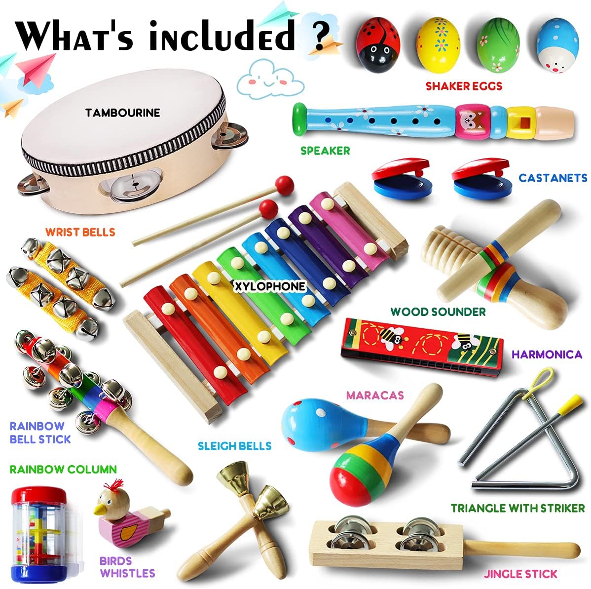 Toddler Musical Instruments,Wooden Percussion Instruments Toy for Kids Baby Preschool Educational Musical Toys Set for Boys and Girls with Storage Bag