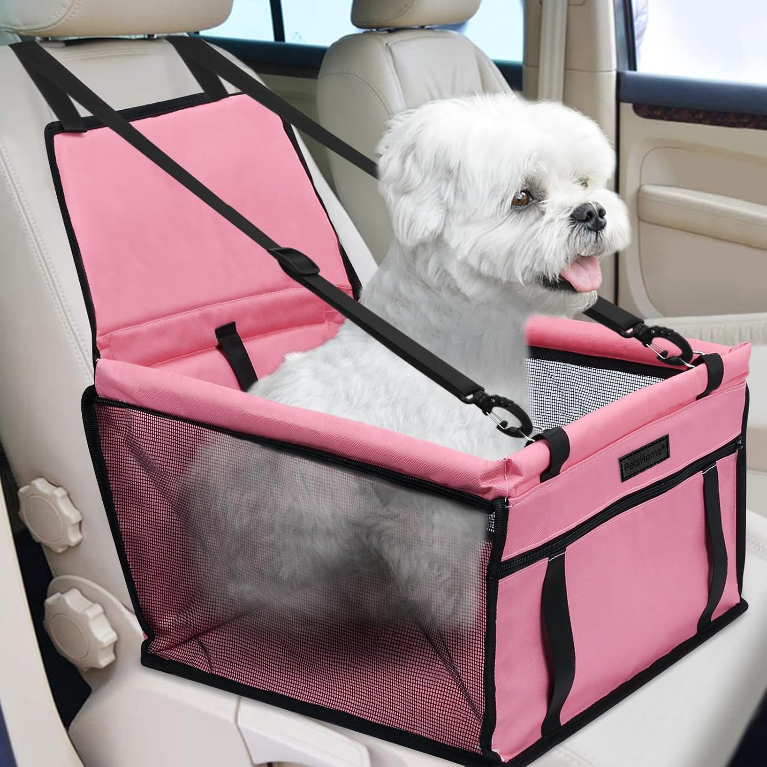 Dog Car Seat Foldable Dog Car Booster Seat Waterproof Breathable Oxford Travel Bag for Small to Medium Dogs, Puppies, and Pets-Pattern Black