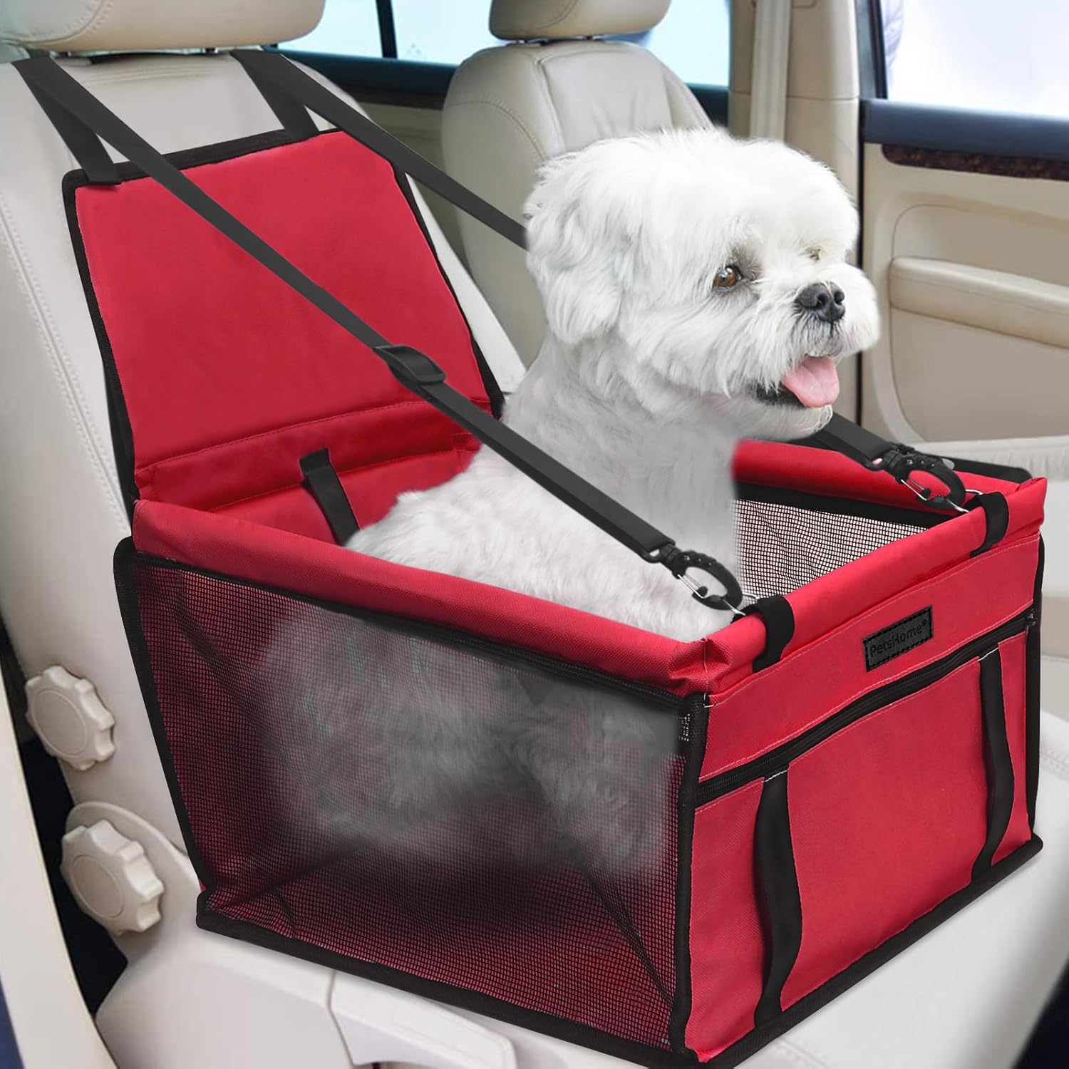 Dog Car Seat Foldable Dog Car Booster Seat Waterproof Breathable Oxford Travel Bag for Small to Medium Dogs, Puppies, and Pets-Pattern Black