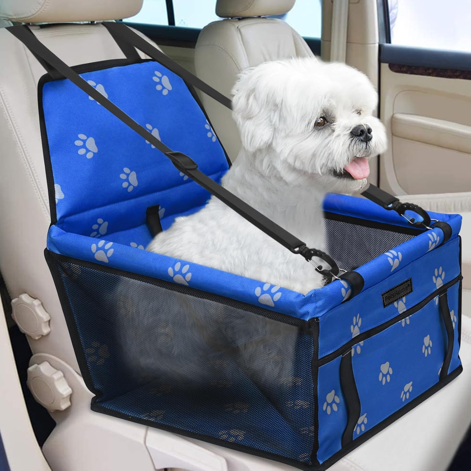 Dog Car Seat Foldable Dog Car Booster Seat Waterproof Breathable Oxford Travel Bag for Small to Medium Dogs, Puppies, and Pets-Pattern Black