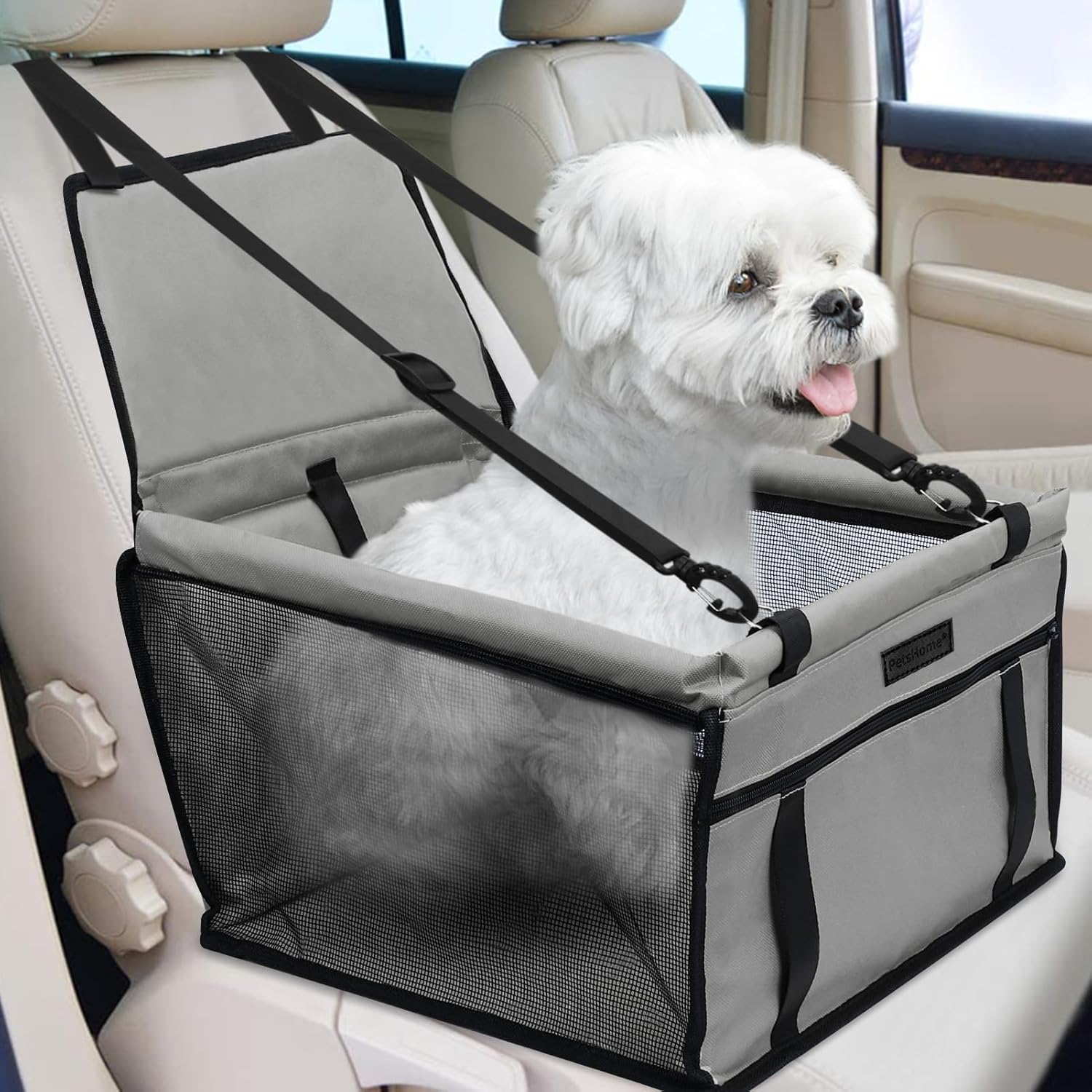 Dog Car Seat Foldable Dog Car Booster Seat Waterproof Breathable Oxford Travel Bag for Small to Medium Dogs, Puppies, and Pets-Pattern Black