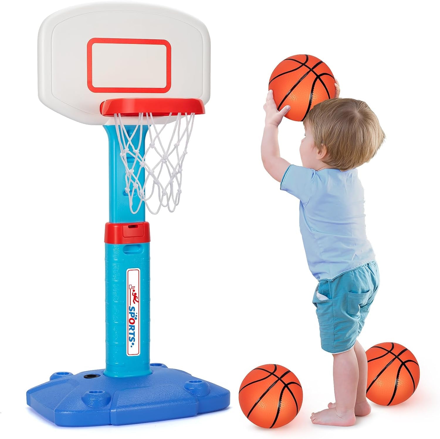 Basketball Hoop Indoor Outdoor Toys for Toddlers 1-3, Kids Basketball Hoop with 3 Balls, Adjustable Mini Basketball Goal, Christmas Birthday Sports Toys Gift for Baby Boys Girls Age 1 and Up