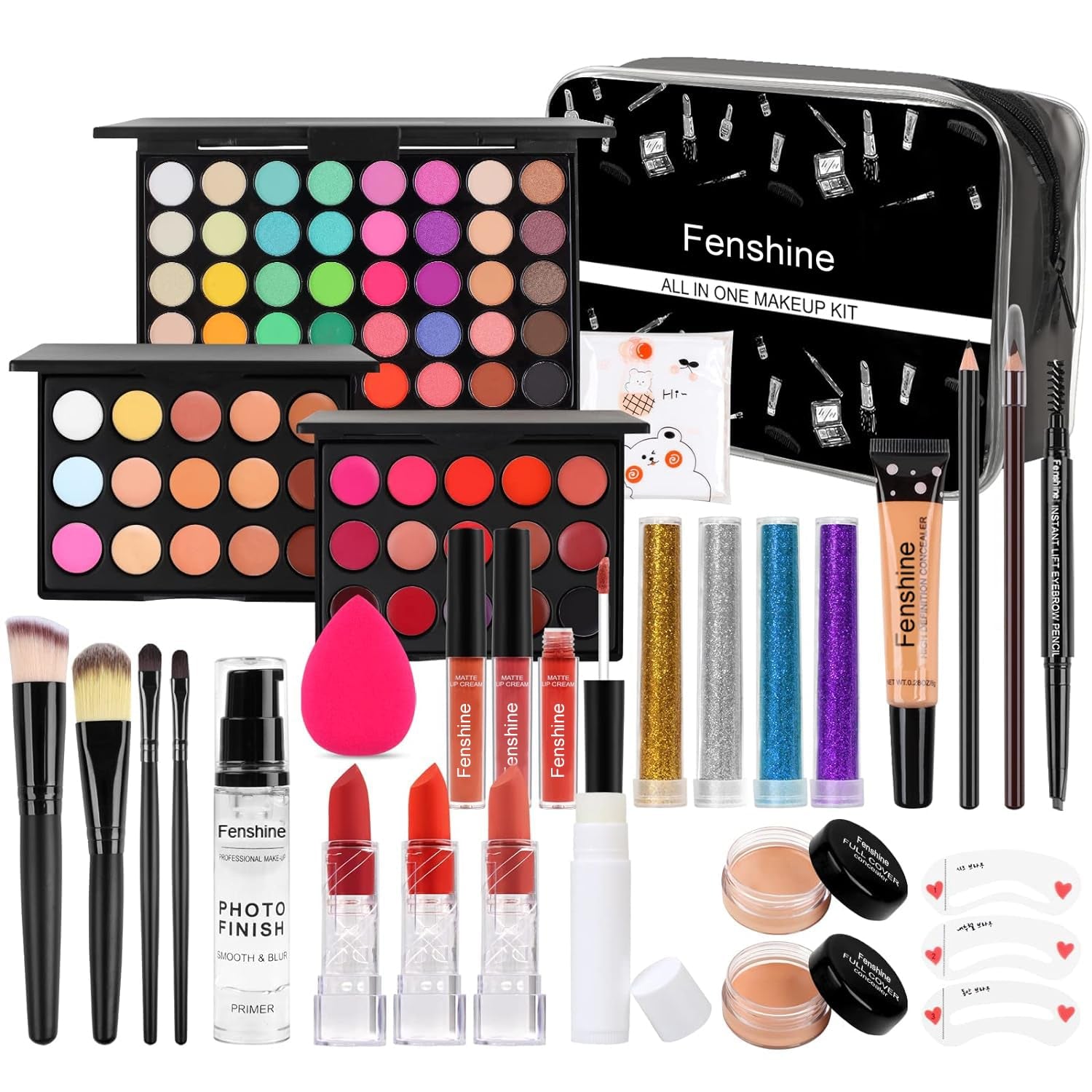 All in One Makeup Kit for Women, Full Makeup Gift Set for Beginners, Makeup Essential Starter Bundle Include Eyeshadow Palette Lipstick Eyebrow Pencil Brush Set (Type C)