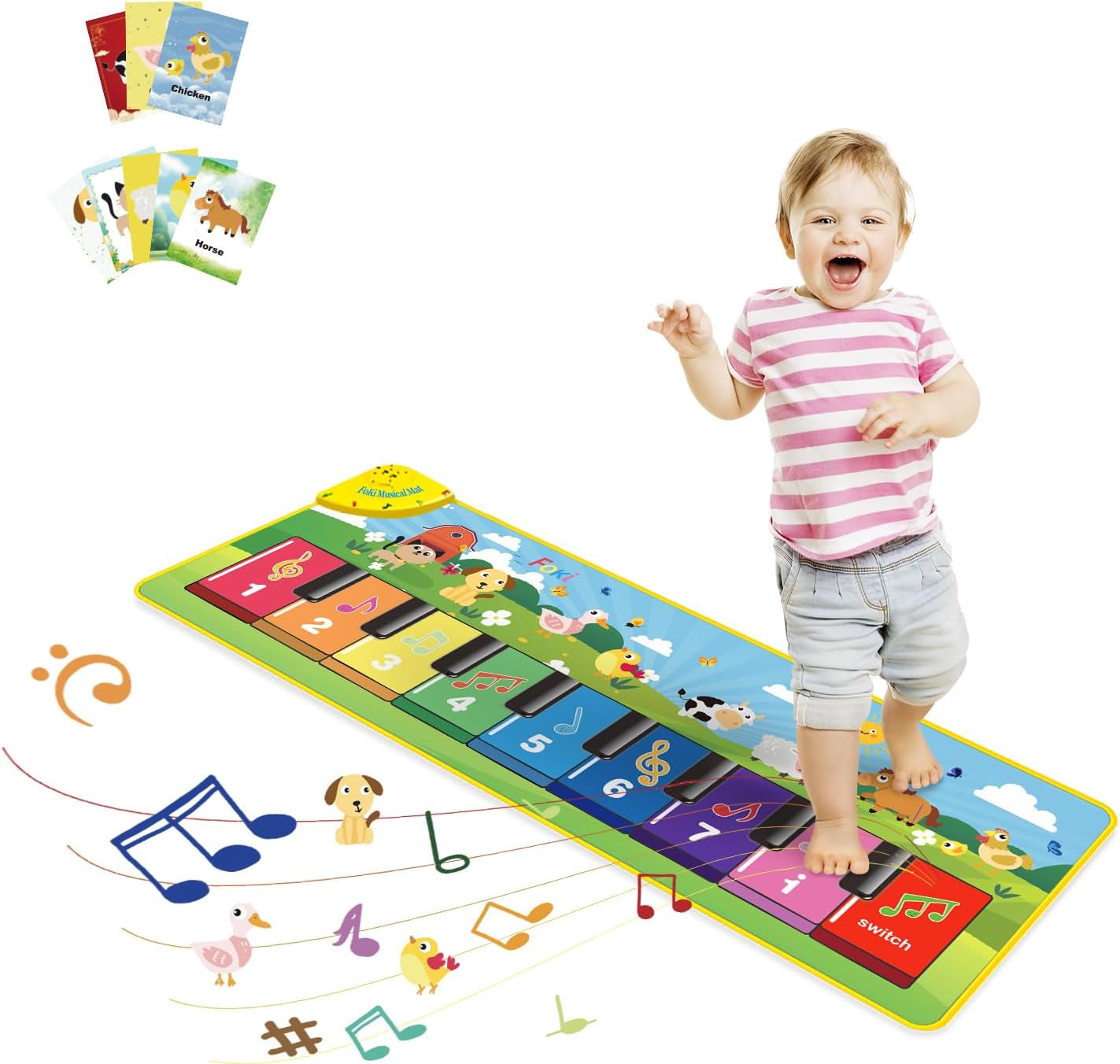 Floor Piano Mat for Toddlers, Baby Kid Sensory Educational Dancing Keyboard Carpet Animal Sounds Blanket Touch Playmat Musical Mats Birthday Toddler Toys for 1 2 3 4 5 Year Old Boy Girl Gifts