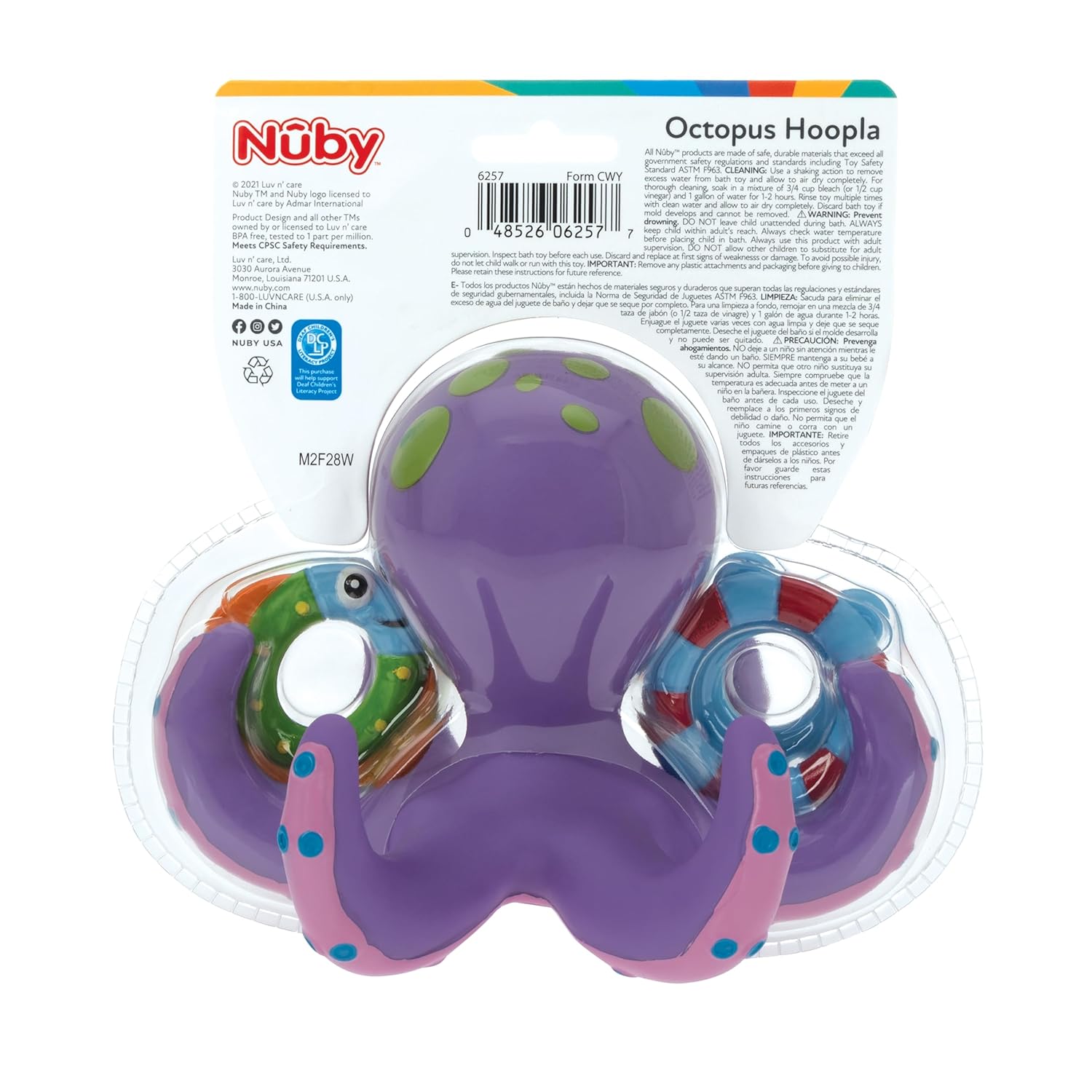 Floating Purple Octopus Toy with 3 Hoopla Rings - Baby Bath Toy for Boys and Girls 18+ Months