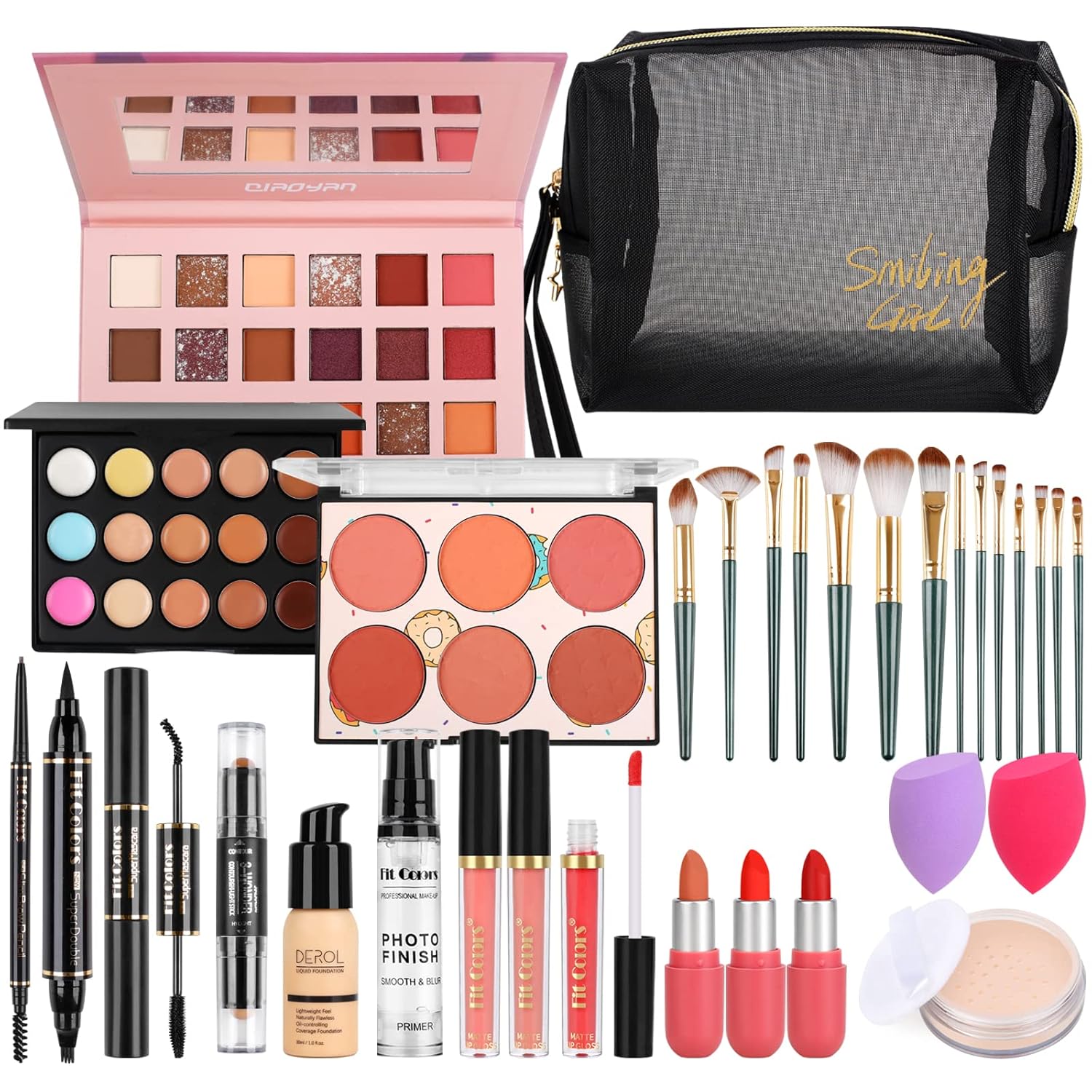 All in One Makeup Kit for Women, Full Makeup Gift Set for Beginners, Makeup Essential Starter Bundle Include Eyeshadow Palette Lipstick Eyebrow Pencil Brush Set (Type C)