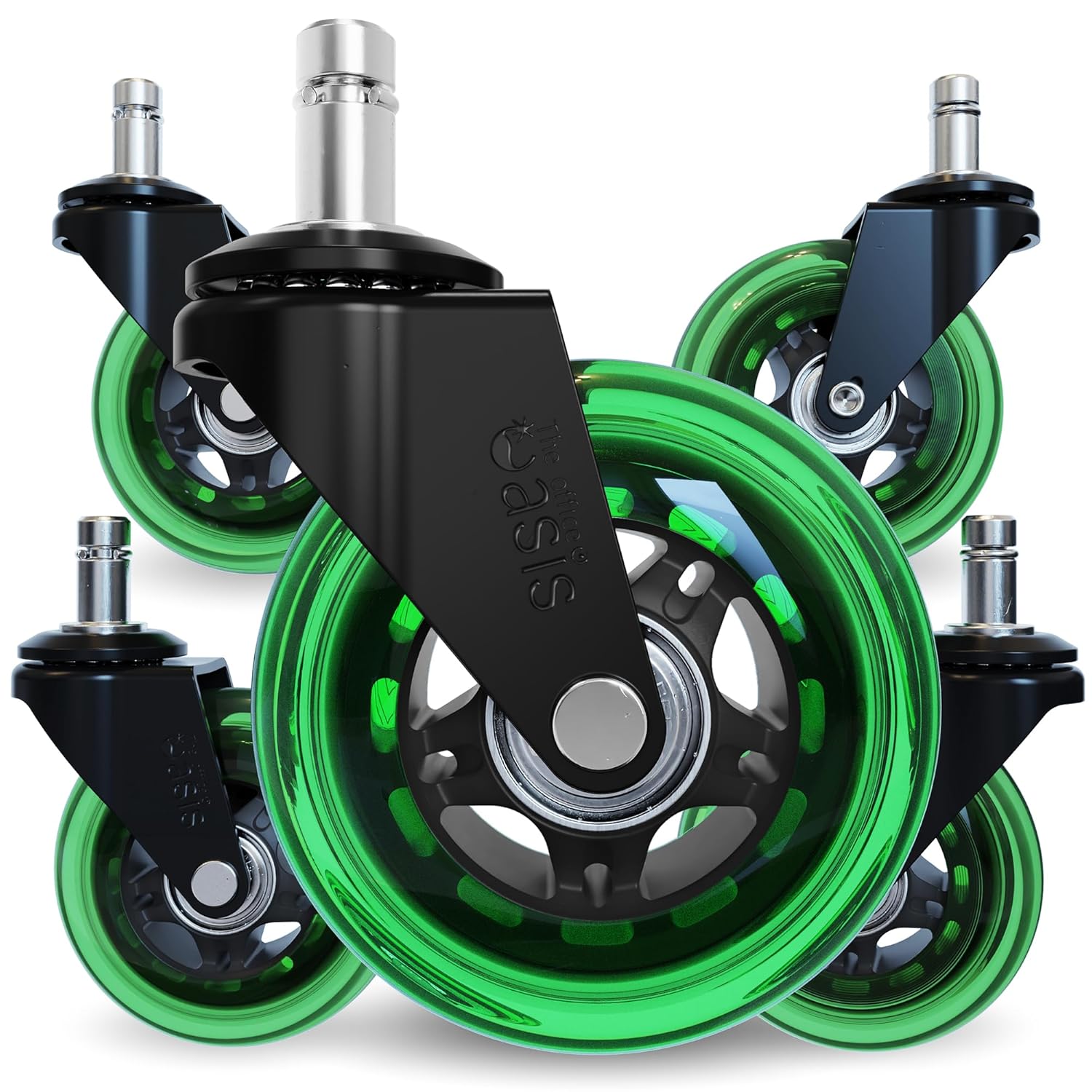 The Original Rollerblade Office Chair Wheels (As Seen on PBS) - Incredibly Smooth & Quiet Rolling Casters - Safe for Hardwood Floors & Carpet - Easy Installation with Universal Fit - Set of 5