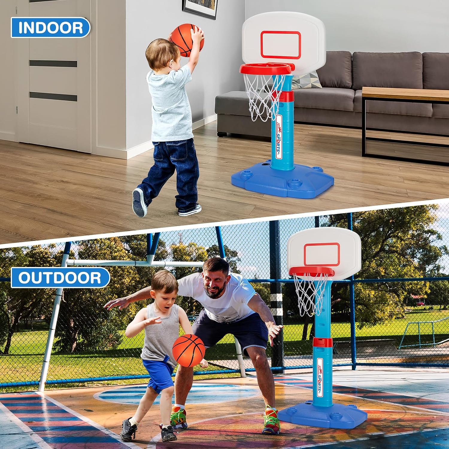 Basketball Hoop Indoor Outdoor Toys for Toddlers 1-3, Kids Basketball Hoop with 3 Balls, Adjustable Mini Basketball Goal, Christmas Birthday Sports Toys Gift for Baby Boys Girls Age 1 and Up