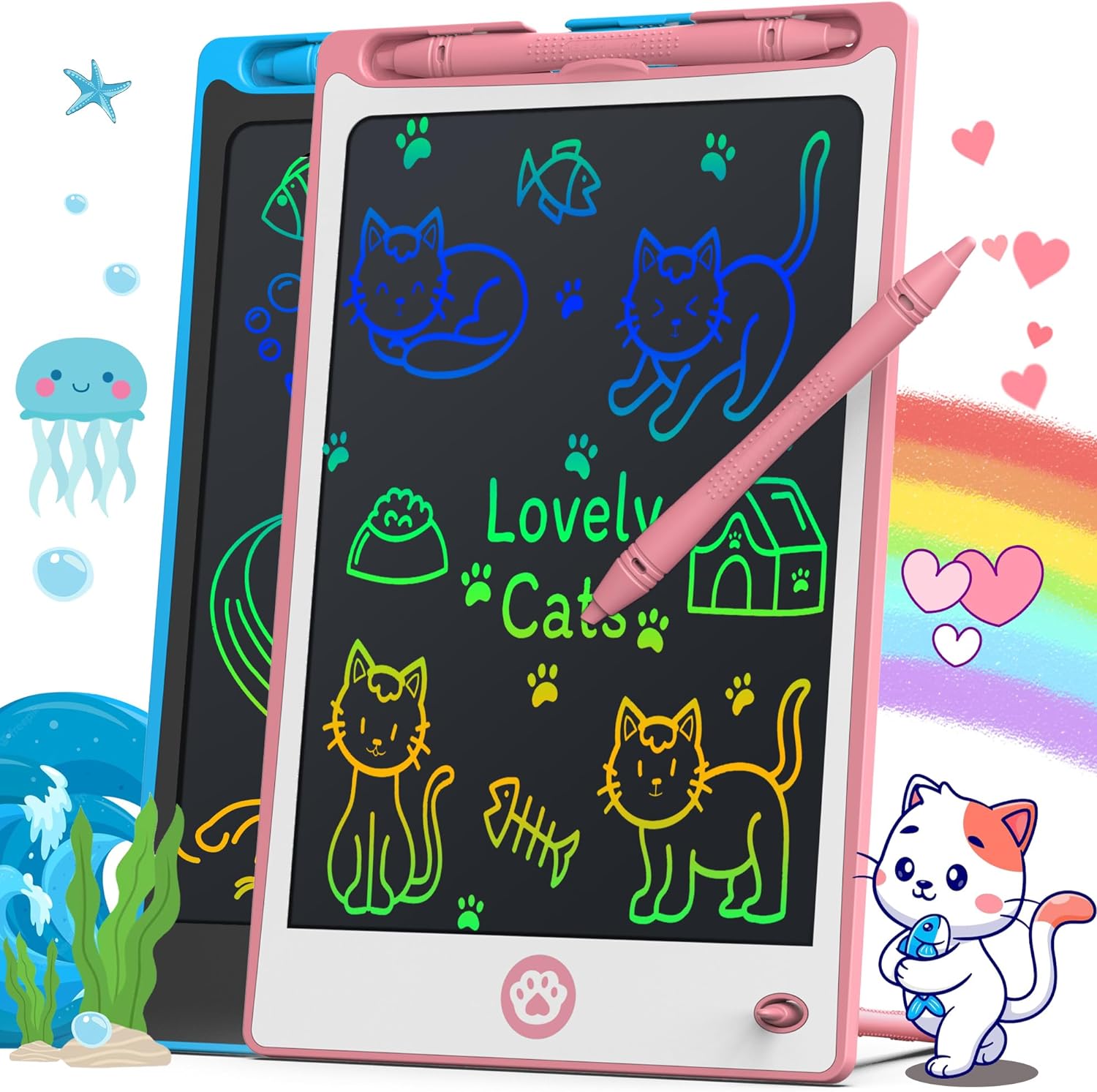 LCD Writing Tablet for Kids 8.8 Inch, Kids Toys for Girls Boys Drawing Pad for 3 4 5 6 7 8 Year Old Kid, Toddler Drawing Doodle Board Travel Essentials Christmas Birthday Gift for Kids -Pink