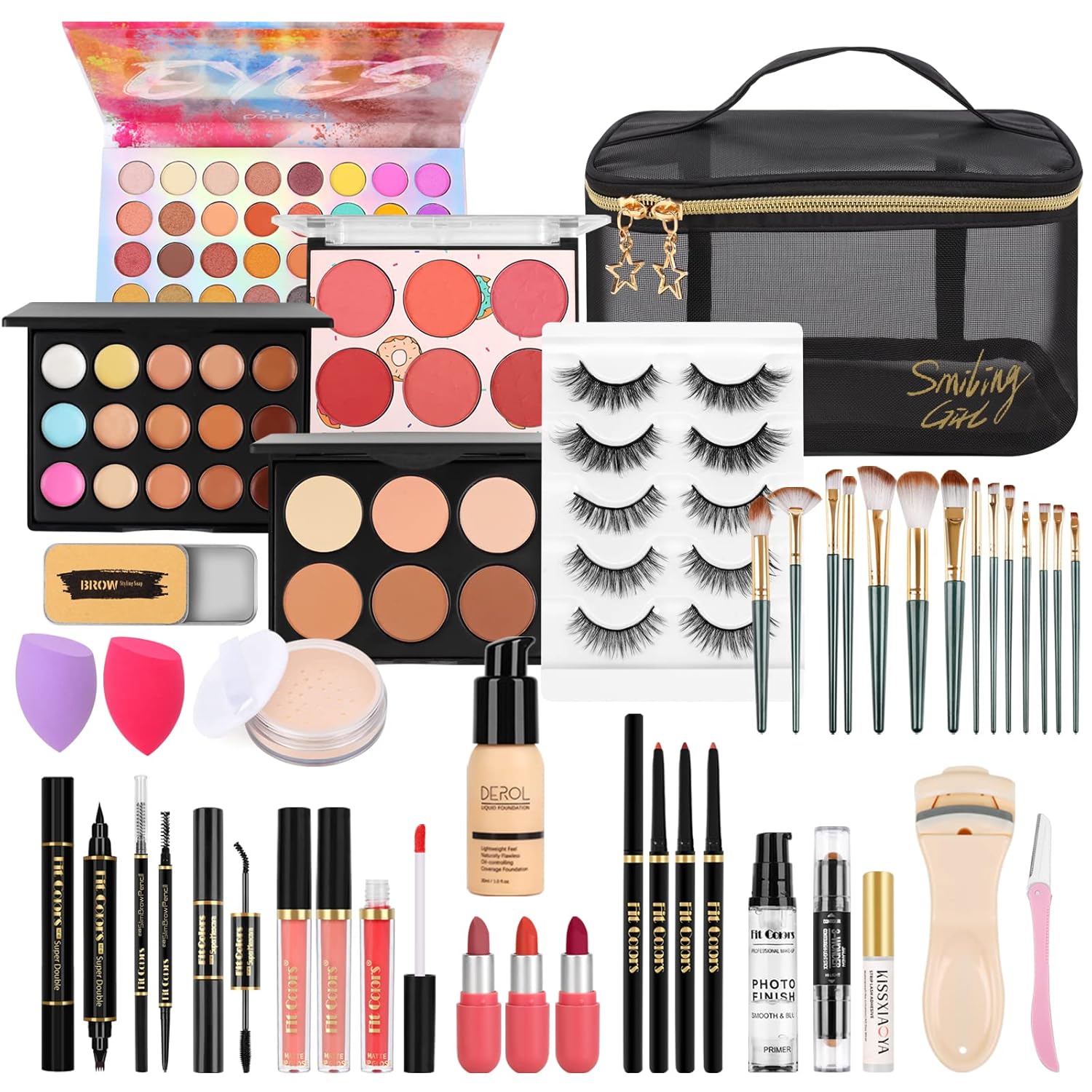 All in One Makeup Kit for Women, Full Makeup Gift Set for Beginners, Makeup Essential Starter Bundle Include Eyeshadow Palette Lipstick Eyebrow Pencil Brush Set (Type C)