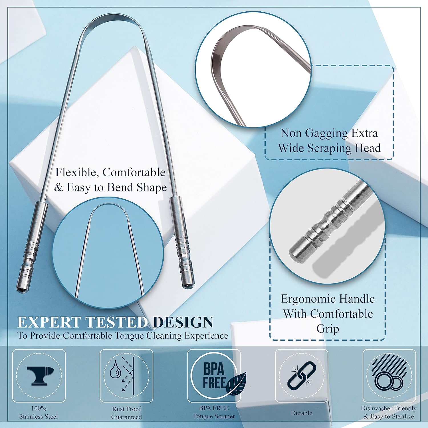 Tongue Scraper with Case Easy to Use Tongue Scraper for Adults, Tongue Cleaner for Oral Care & Hygiene (Single Pack (With Travel Case))