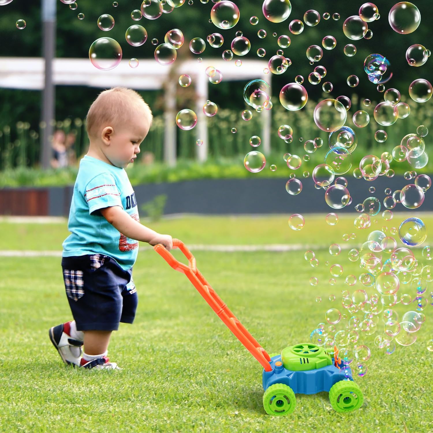 Bubble Lawn Mower for Toddlers 1-3, Kids Bubble Blower Maker Machine, Outdoor Summer Push Backyard Gardening Toys, Halloween Birthday Gifts Toys for Preschool Baby Boys Girls Age 1 2 3+ Year Old