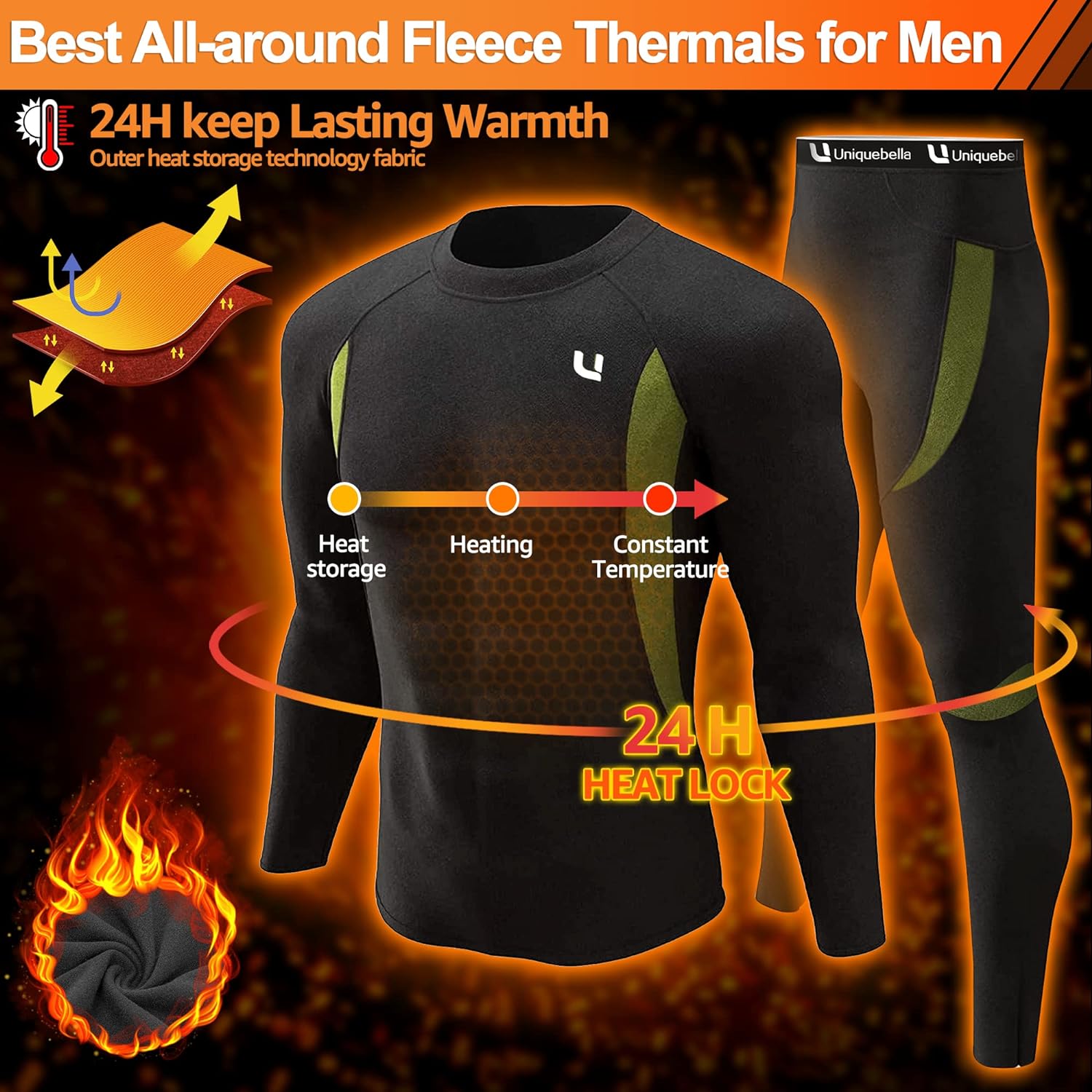 Men'S Thermal Underwear Sets Top & Long Johns Fleece Sweat Quick Drying Thermo Base Layer