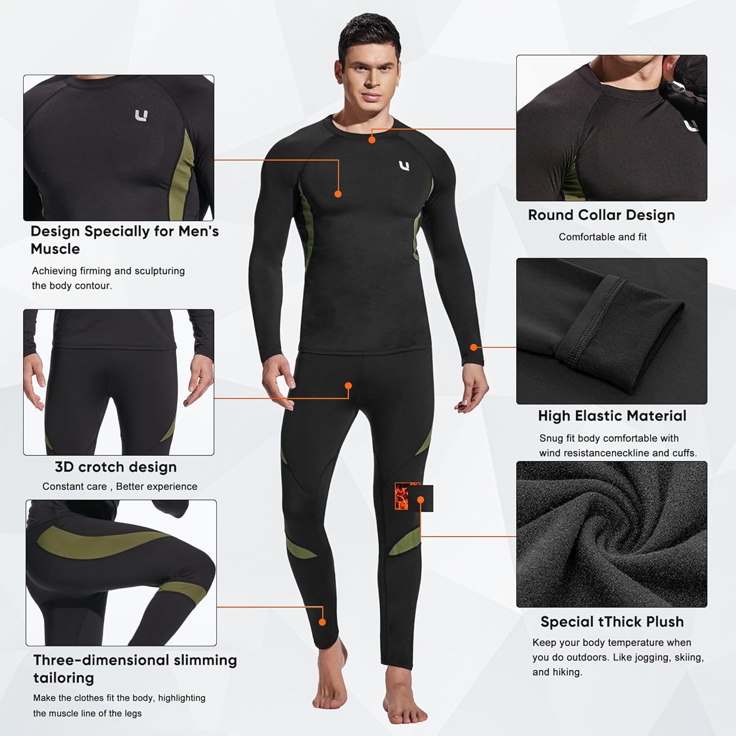 Men'S Thermal Underwear Sets Top & Long Johns Fleece Sweat Quick Drying Thermo Base Layer