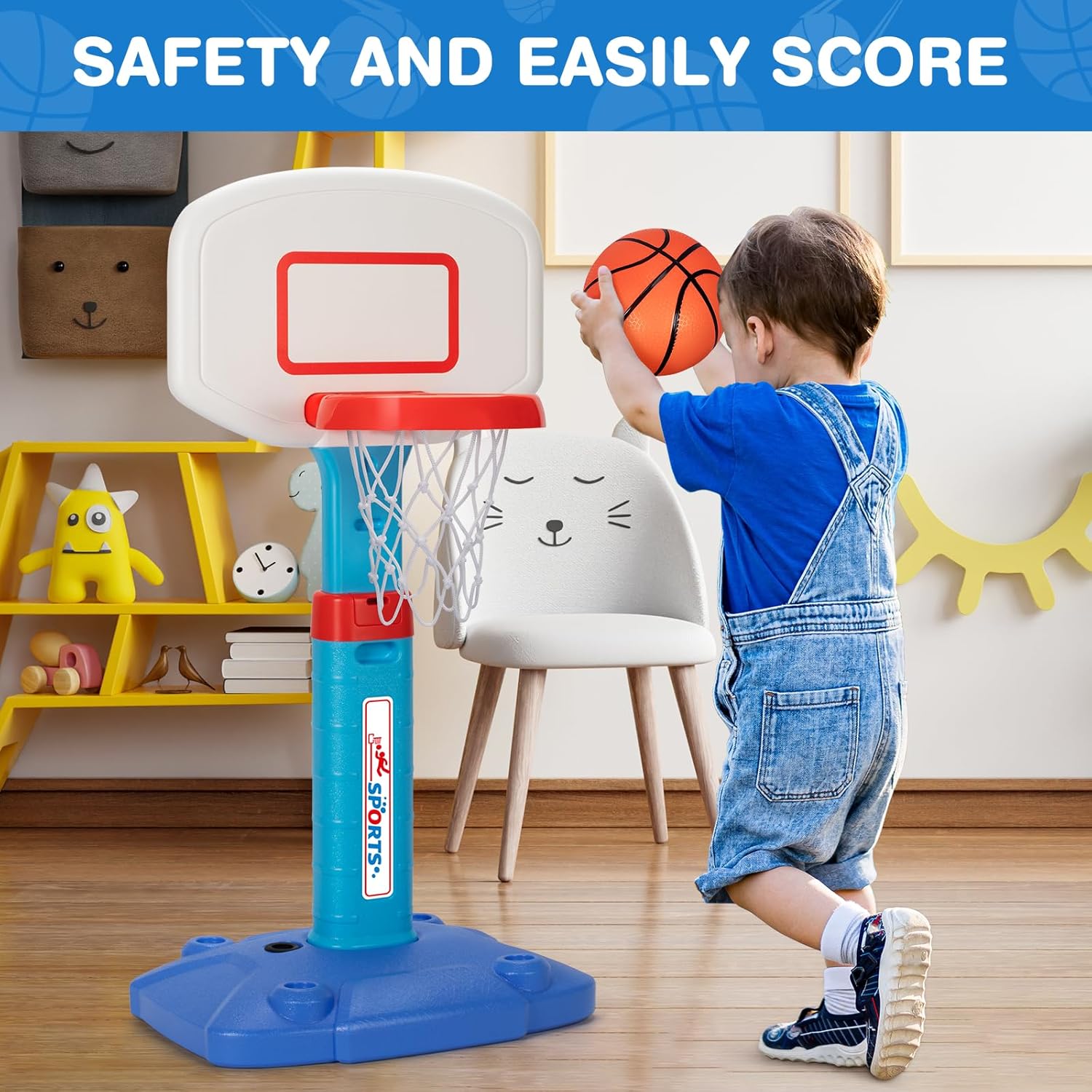 Basketball Hoop Indoor Outdoor Toys for Toddlers 1-3, Kids Basketball Hoop with 3 Balls, Adjustable Mini Basketball Goal, Christmas Birthday Sports Toys Gift for Baby Boys Girls Age 1 and Up