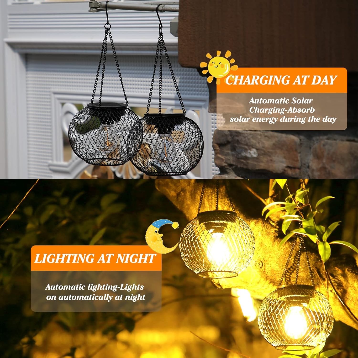 Solar Lantern Outdoor Waterproof,  Upgraded Hanging Solar Lights Outdoor Garden Decorations Decorative Lighting Solar Powered Waterproof Tree Lantern for Garden Yard Patio Pathway, 2 Pack