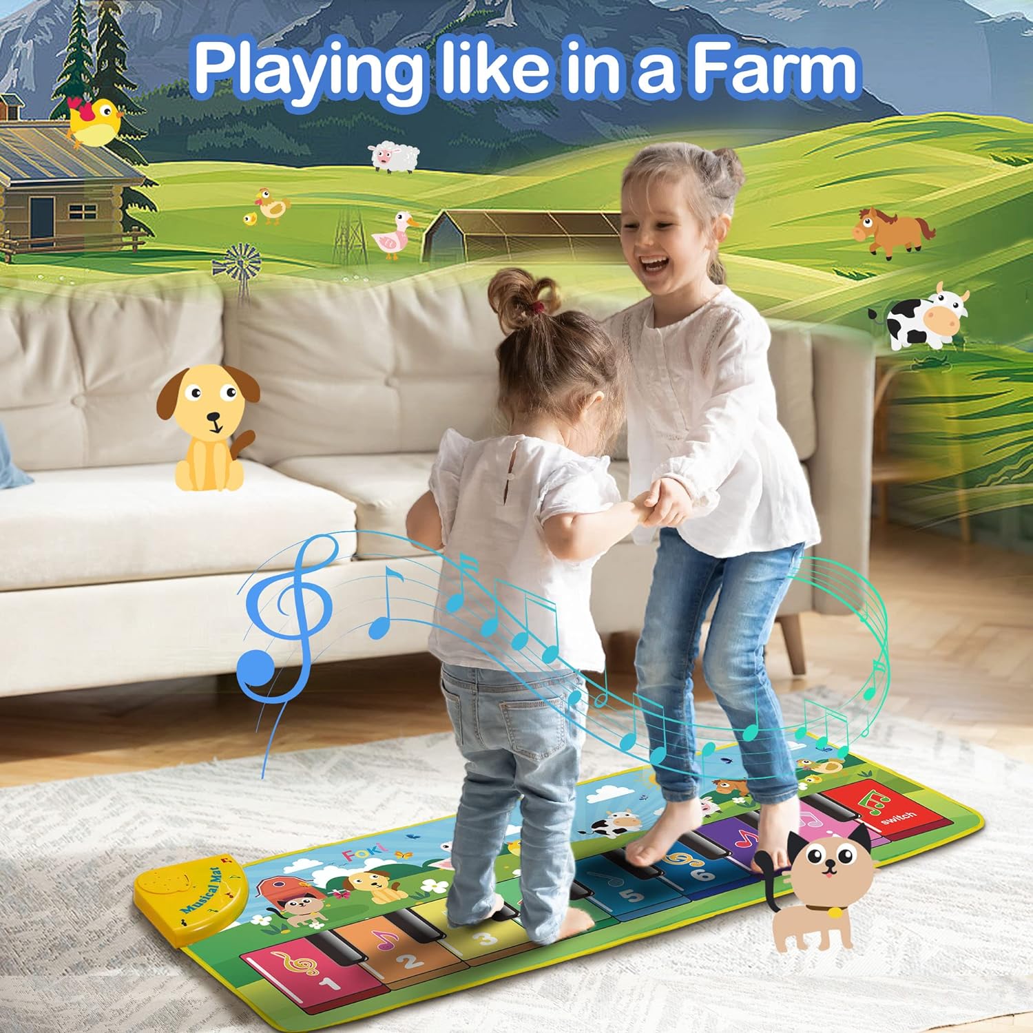 Floor Piano Mat for Toddlers, Baby Kid Sensory Educational Dancing Keyboard Carpet Animal Sounds Blanket Touch Playmat Musical Mats Birthday Toddler Toys for 1 2 3 4 5 Year Old Boy Girl Gifts