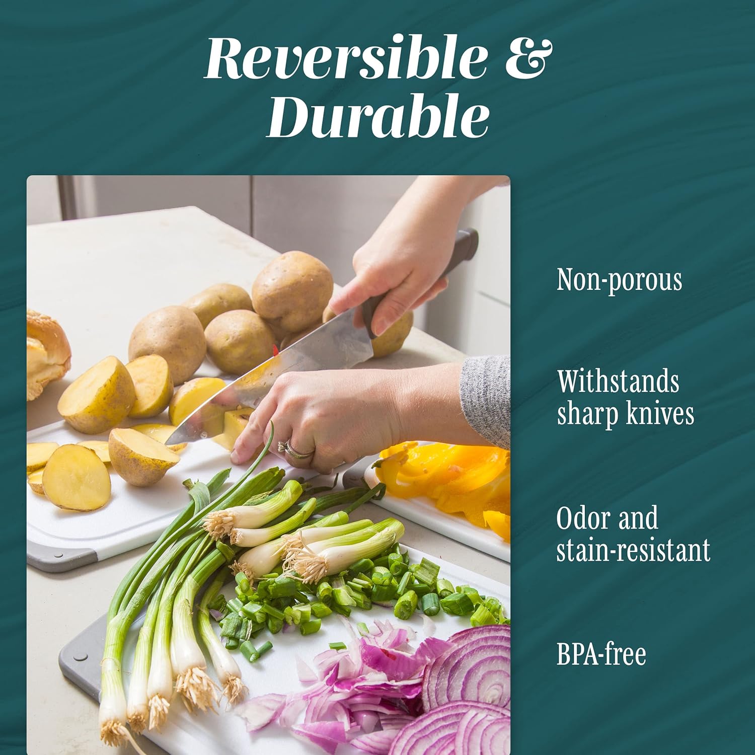 Cutting Boards for Kitchen BPA Free- Chopping Board 3-Pack W/Different Sizes and Non Slip Handles - Reversible, Large Cutting Board Set - Unique Gifts for Cooks Who Have Everything - Gray