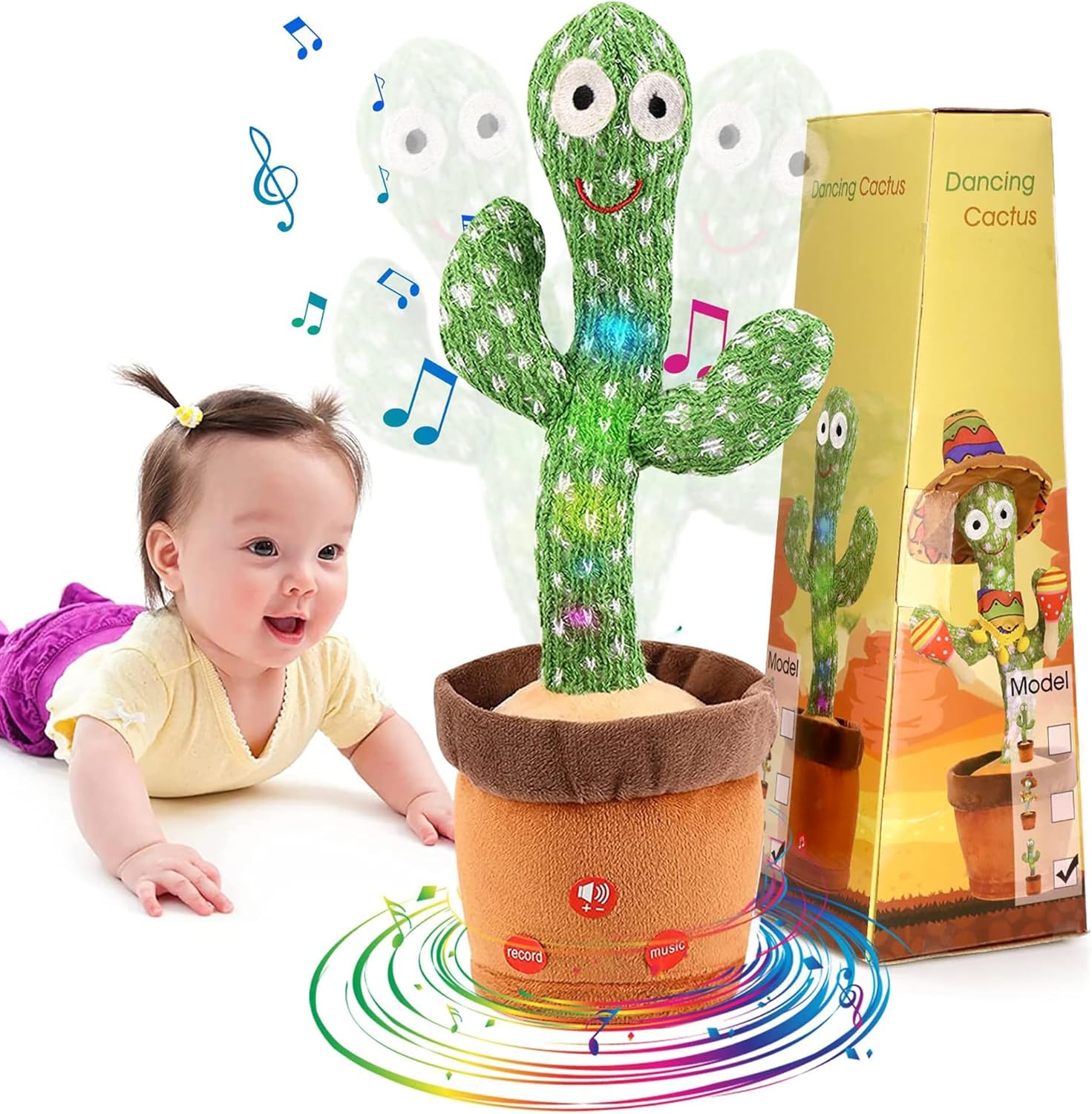 Dancing Cactus Baby Toys 6 to 12 Months, Talking Cactus Toys Repeats What You Say Baby Boy Toys, Dancing Cactus Mimicking Toy with LED English Sing Talking Musical Toys