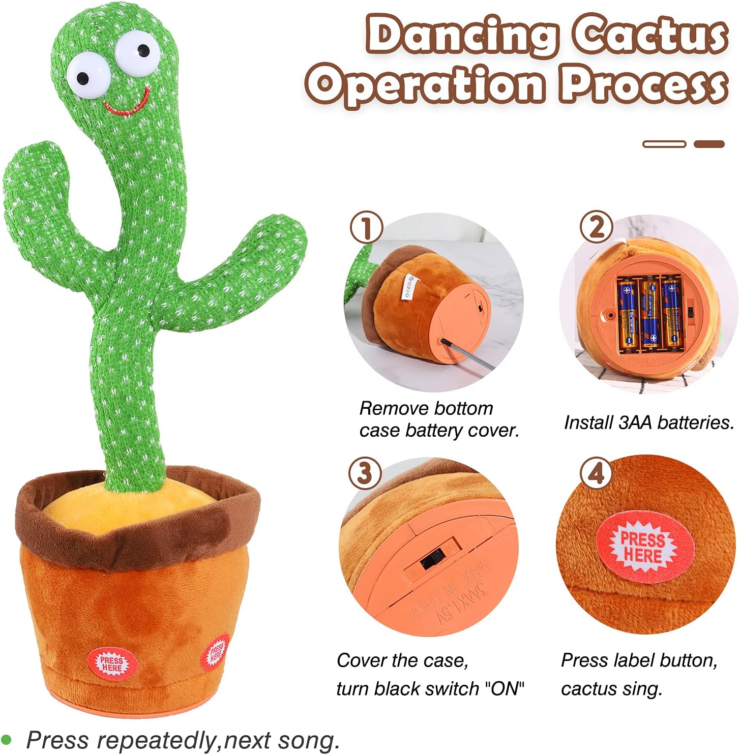 Kids Dancing Talking Cactus Toys for Baby Boys and Girls, Singing Mimicking Recording Repeating What You Say Sunny Cactus Electronic Light up Plush Toy with 120 English Songs Smart Toy