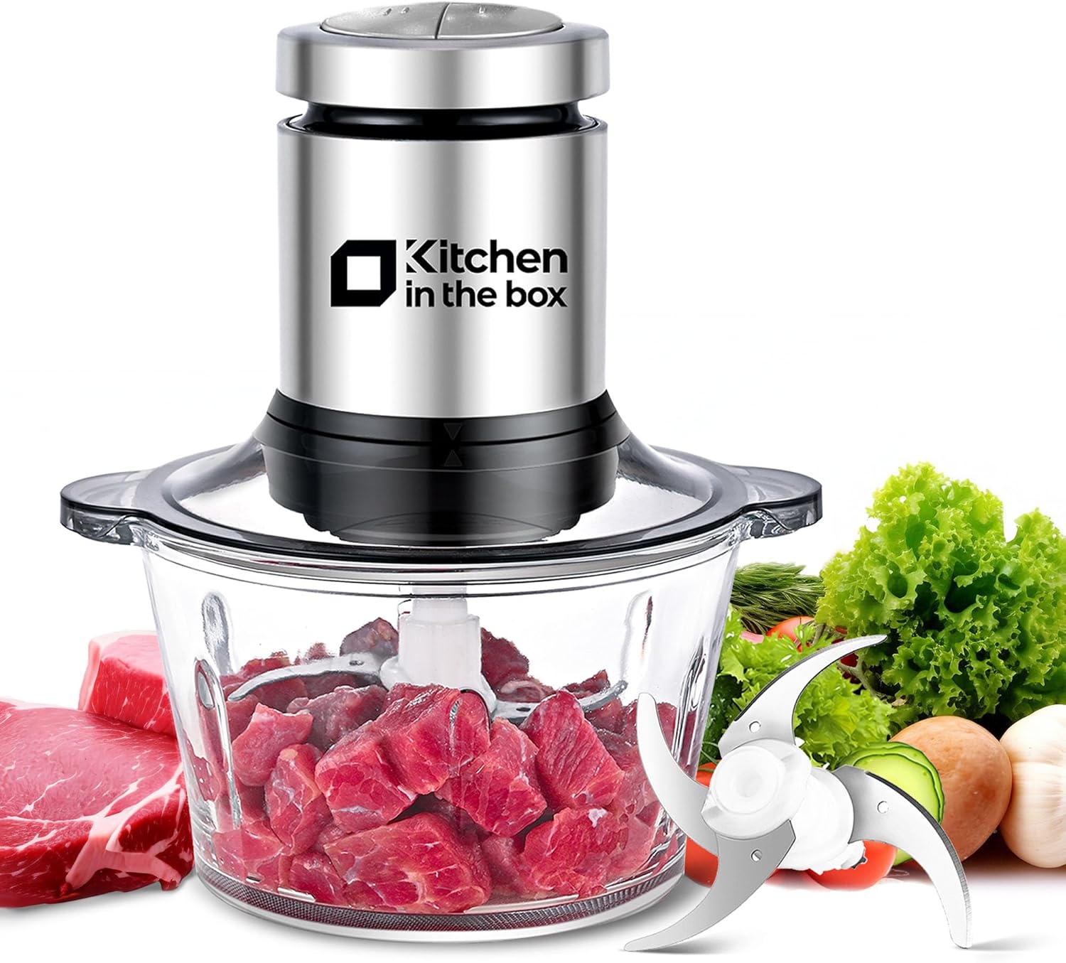 Food Processors,Small Meat Grinder & Food Chopper Electric Vegetable Chopper with 2 Bowls (8 Cup+8 Cup)& 2 Bi-Level Blades for Meat/Fish/Vegetable/Baby Food (Black, 8Cups+8Cups)