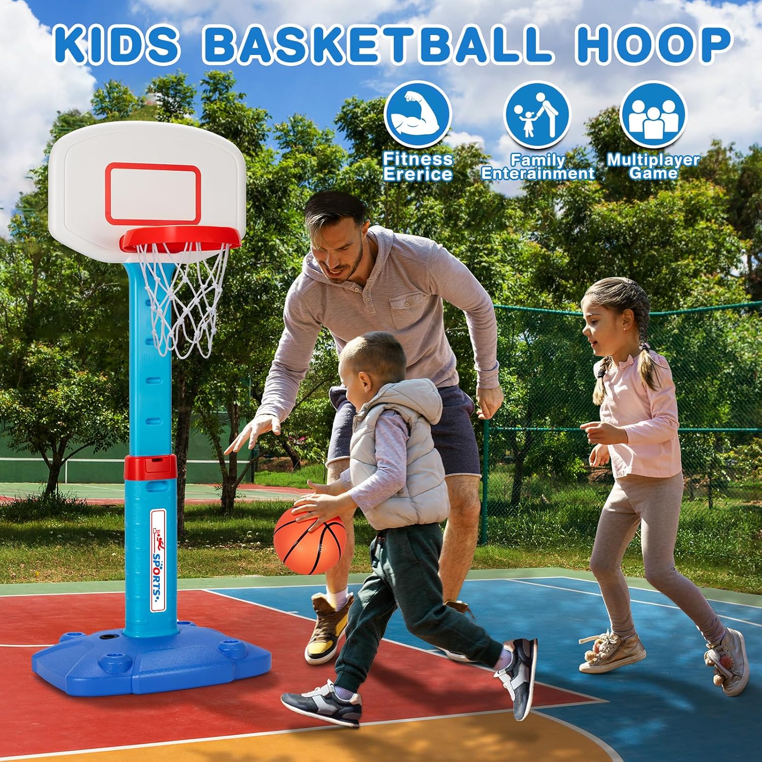 Basketball Hoop Indoor Outdoor Toys for Toddlers 1-3, Kids Basketball Hoop with 3 Balls, Adjustable Mini Basketball Goal, Christmas Birthday Sports Toys Gift for Baby Boys Girls Age 1 and Up