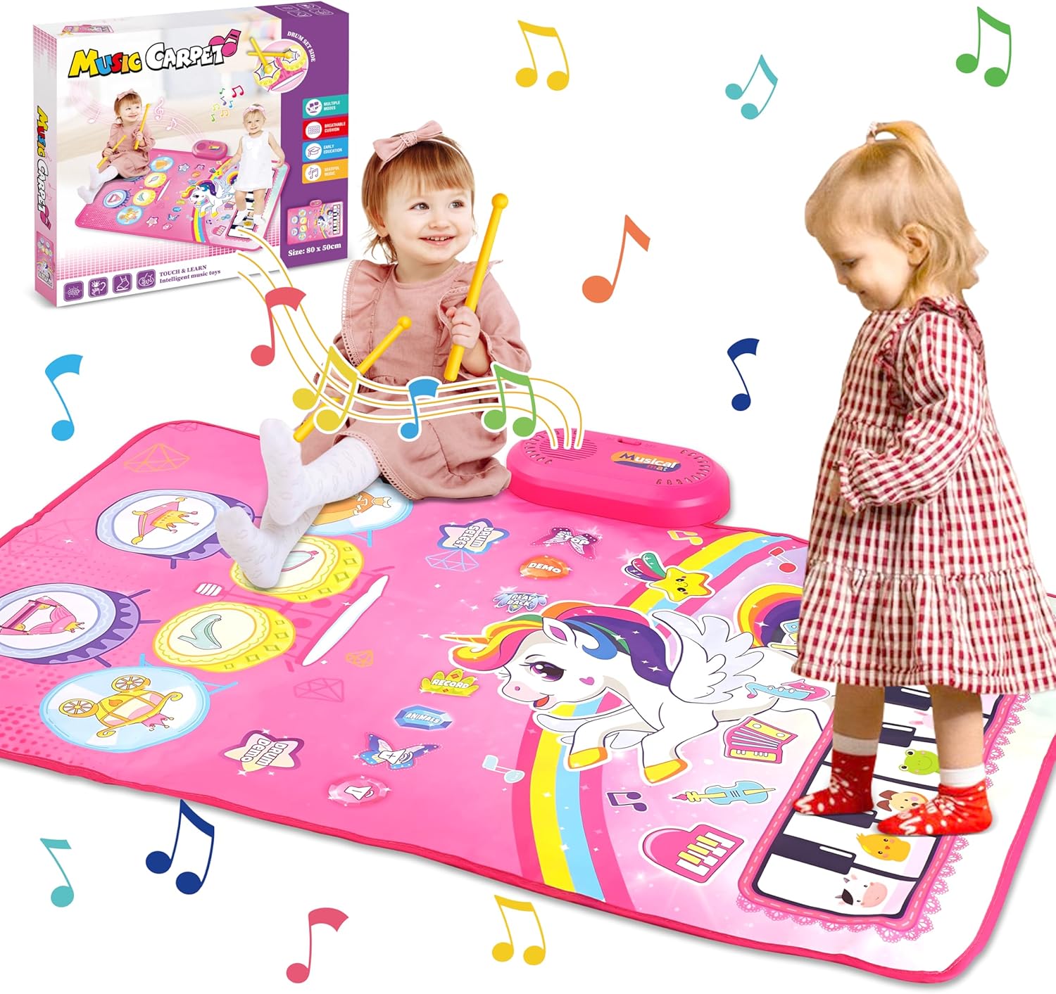 1 2 3 Year Old Girl Birthday Gift Toys, 2 in 1 Musical Toys for Toddlers 1-3 Piano Keyboard & Drum Mat with 2 Drum Sticks Toddler Toys Age 1-2, Baby Toys for 1 Year Old Toys for 2 Year Old Girl