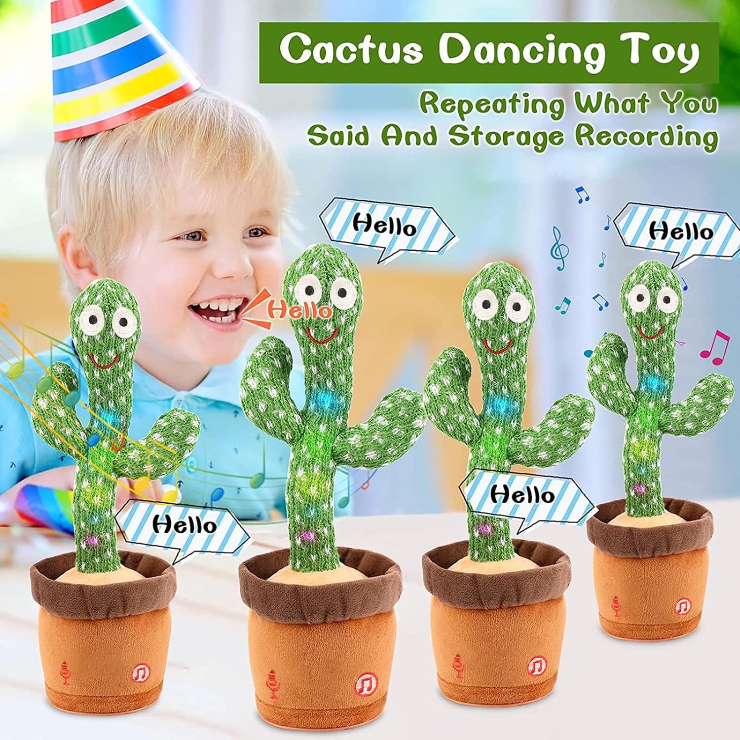 Dancing Cactus Baby Toys 6 to 12 Months, Talking Cactus Toys Repeats What You Say Baby Boy Toys, Dancing Cactus Mimicking Toy with LED English Sing Talking Musical Toys