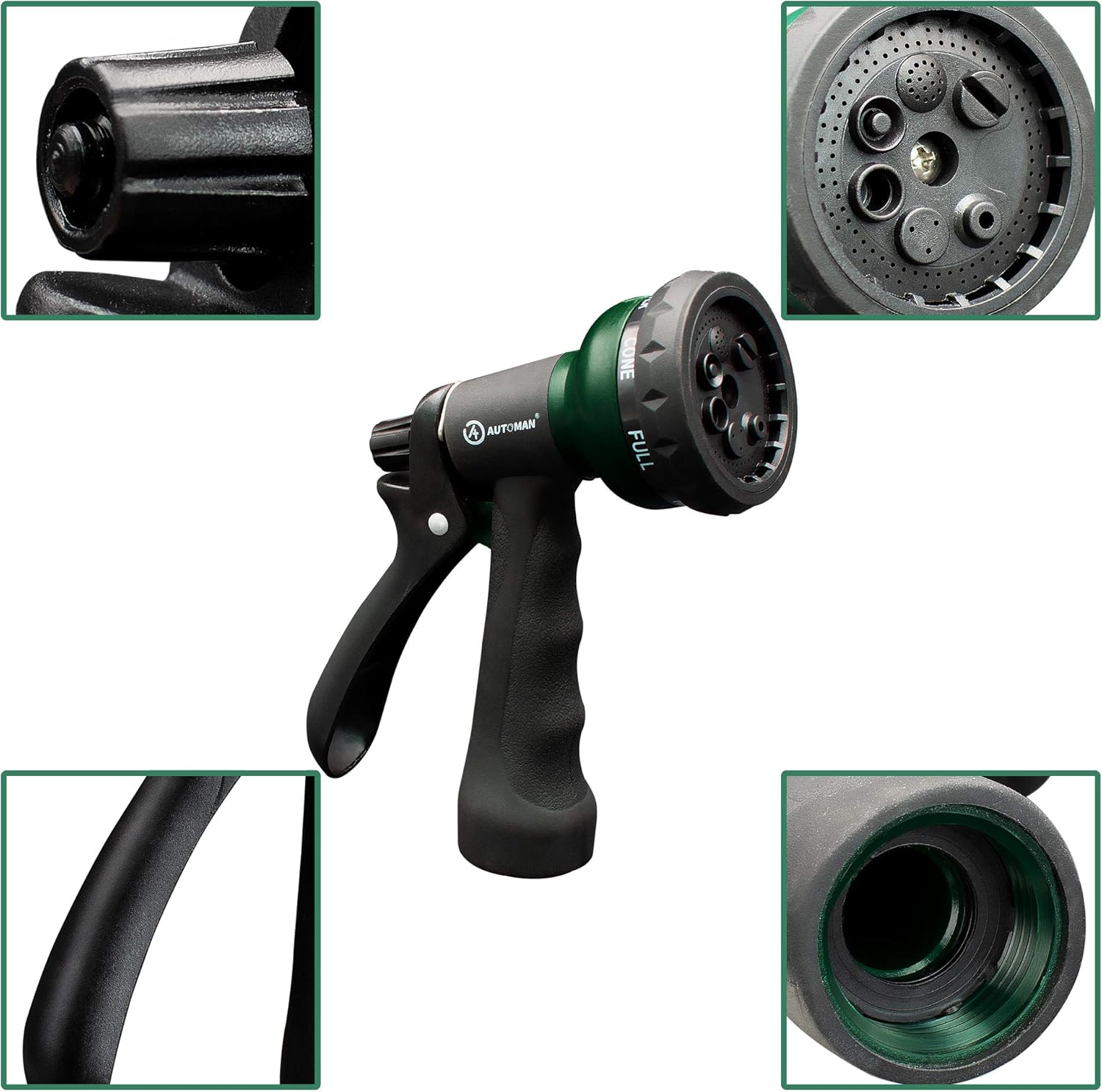 -Garden-Hose-Nozzle,Abs Water Spray Nozzle with Heavy Duty 7 Adjustable Watering Patterns,Slip Resistant for Plants,Lawn,Washing Cars,Cleaning,Showering Pets & Outdoor Fun.