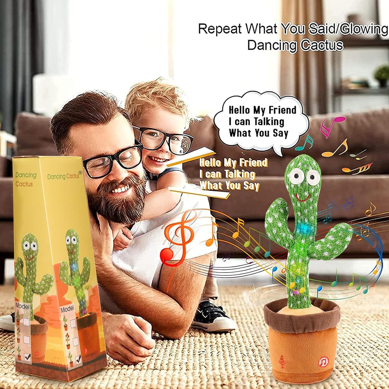 Dancing Cactus Baby Toys 6 to 12 Months, Talking Cactus Toys Repeats What You Say Baby Boy Toys, Dancing Cactus Mimicking Toy with LED English Sing Talking Musical Toys