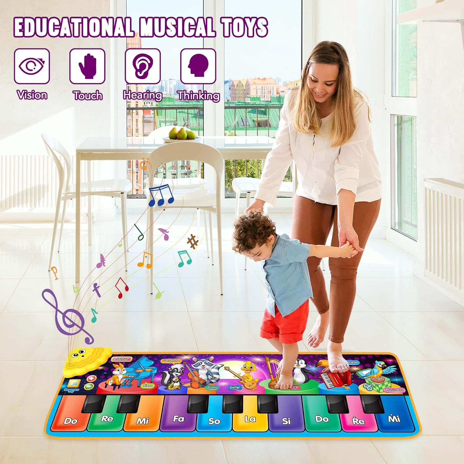 Kids Musical Piano Mats with 25 Music Sounds,Musical Toys Baby Floor Piano Keyboard Mat Carpet Animal Blanket Touch Playmat Early Education Toys for 1 2 3 4 5 6+ Year Girls Boys Toddlers