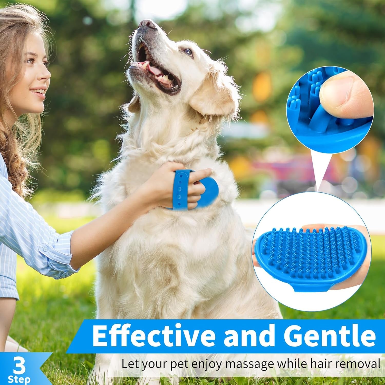 3PCS Dog Bath Brush | Dog Shampoo Brush | Dog Scrubber for Bath | Dog Bath Brush Scrubber | Dog Shower/Washing Brush with Adjustable Ring Handle for Short & Long Hair (Blue Blue Blue)