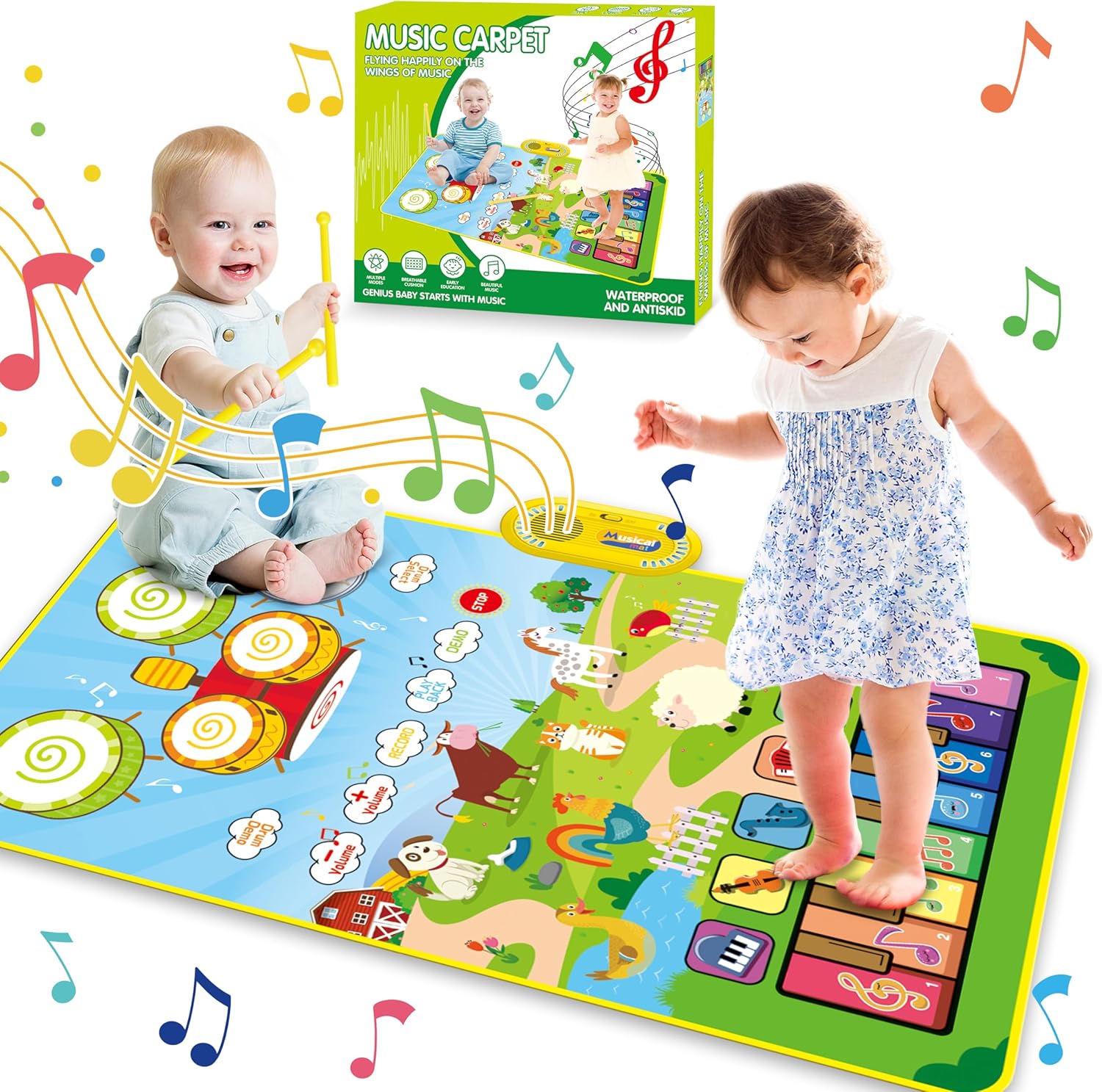 1 2 3 Year Old Girl Birthday Gift Toys, 2 in 1 Musical Toys for Toddlers 1-3 Piano Keyboard & Drum Mat with 2 Drum Sticks Toddler Toys Age 1-2, Baby Toys for 1 Year Old Toys for 2 Year Old Girl