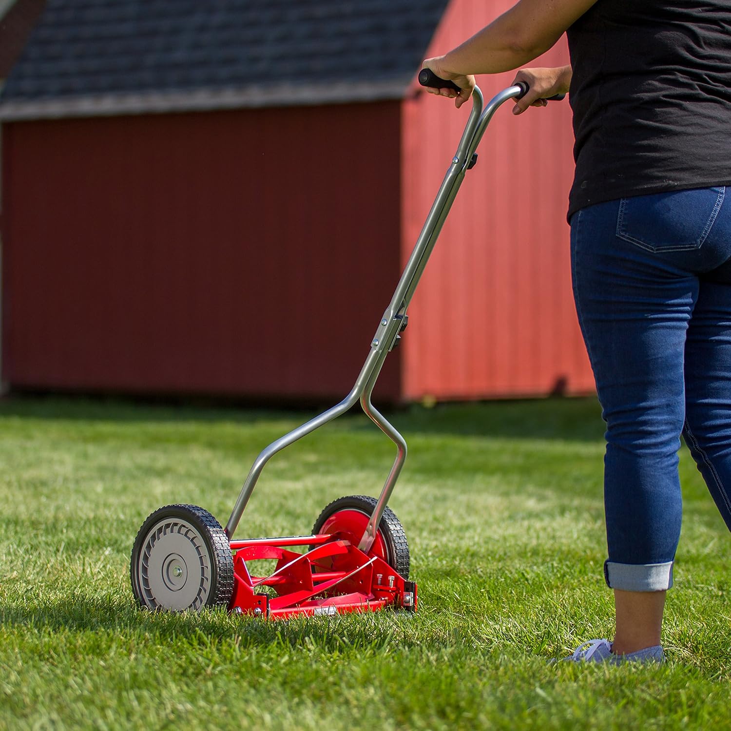 304-14 14-Inch 5-Blade Push Reel Lawn Mower, Red