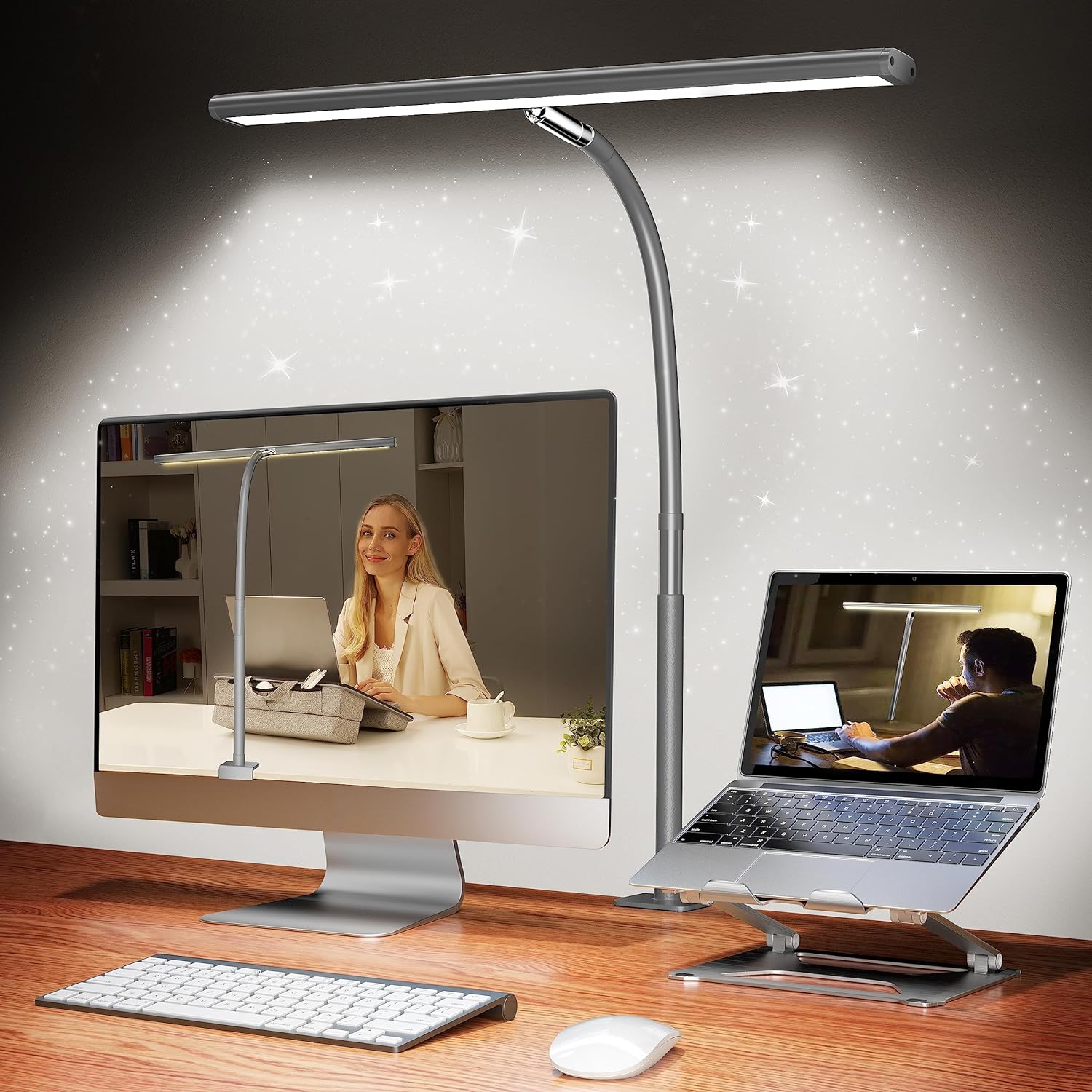 LED Desk Lamp for Office Home, Eye-Caring Desk Light with Stepless Dimming Adjustable Flexible Gooseneck, 10W USB Adapter Desk Lamp with Clamp for Reading, Study, Workbench (Black)