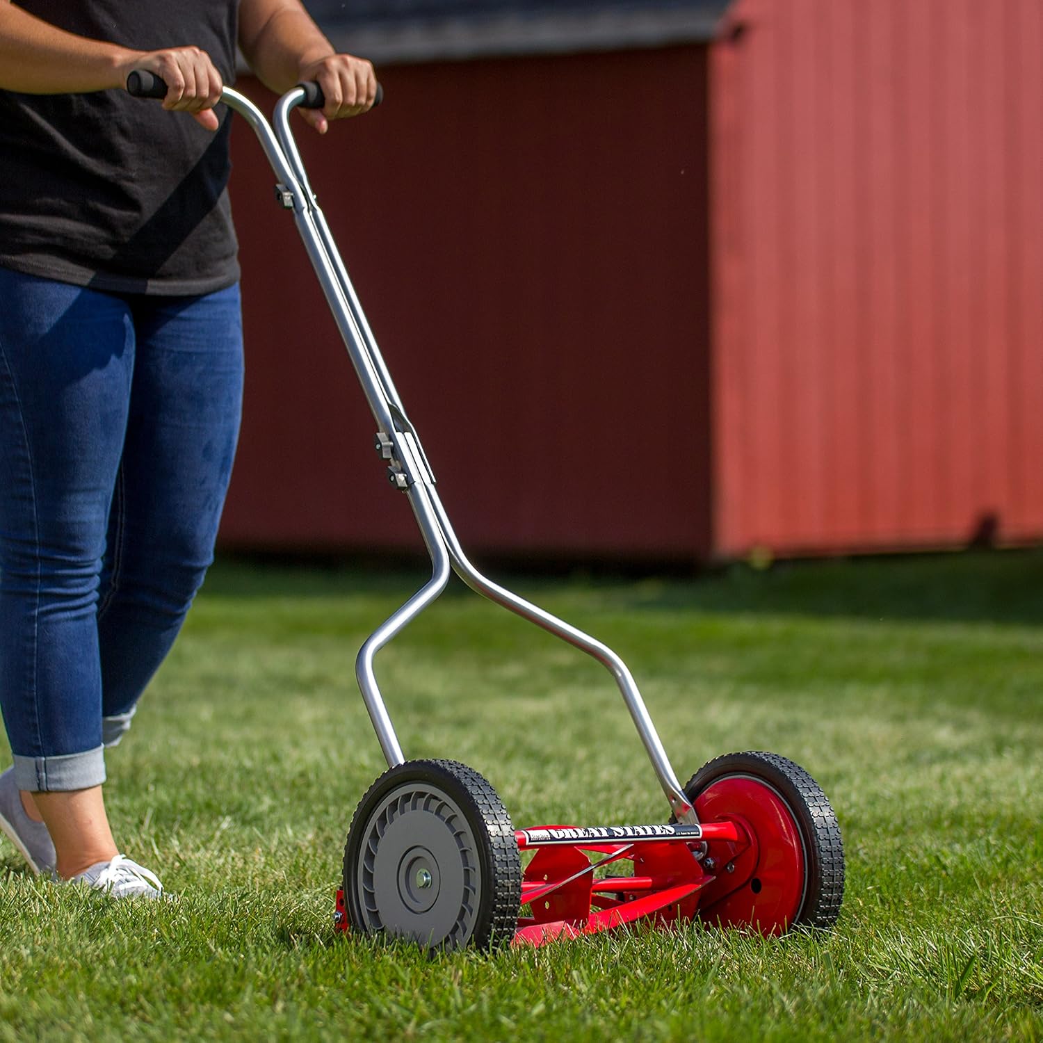 304-14 14-Inch 5-Blade Push Reel Lawn Mower, Red