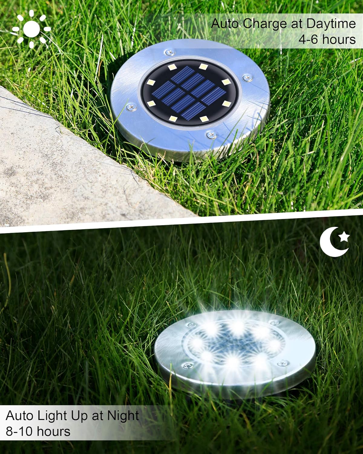 12 Pack Solar Ground Lights，Outdoor Waterproof LED Solar Garden Lights, Disk Lights for Lawn Pathway Yard Walkway Driveway Patio Deck, Solar Lights (Cold White)