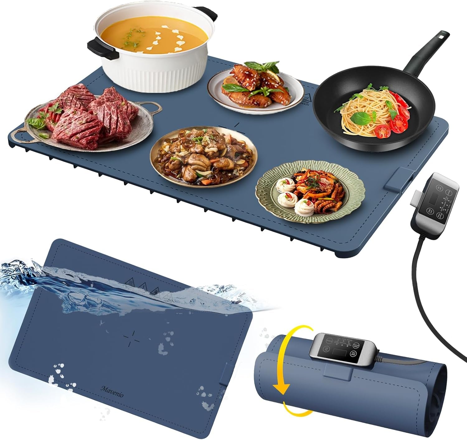 【Upgrade】Electric Warming Tray- Detachable Power Plug for Easier Cleaning- Full Surface Heating- Nano Silicone Material, 3 Temperature Settings- for Buffet, Home Party, Dinner, Compact Food Warmer